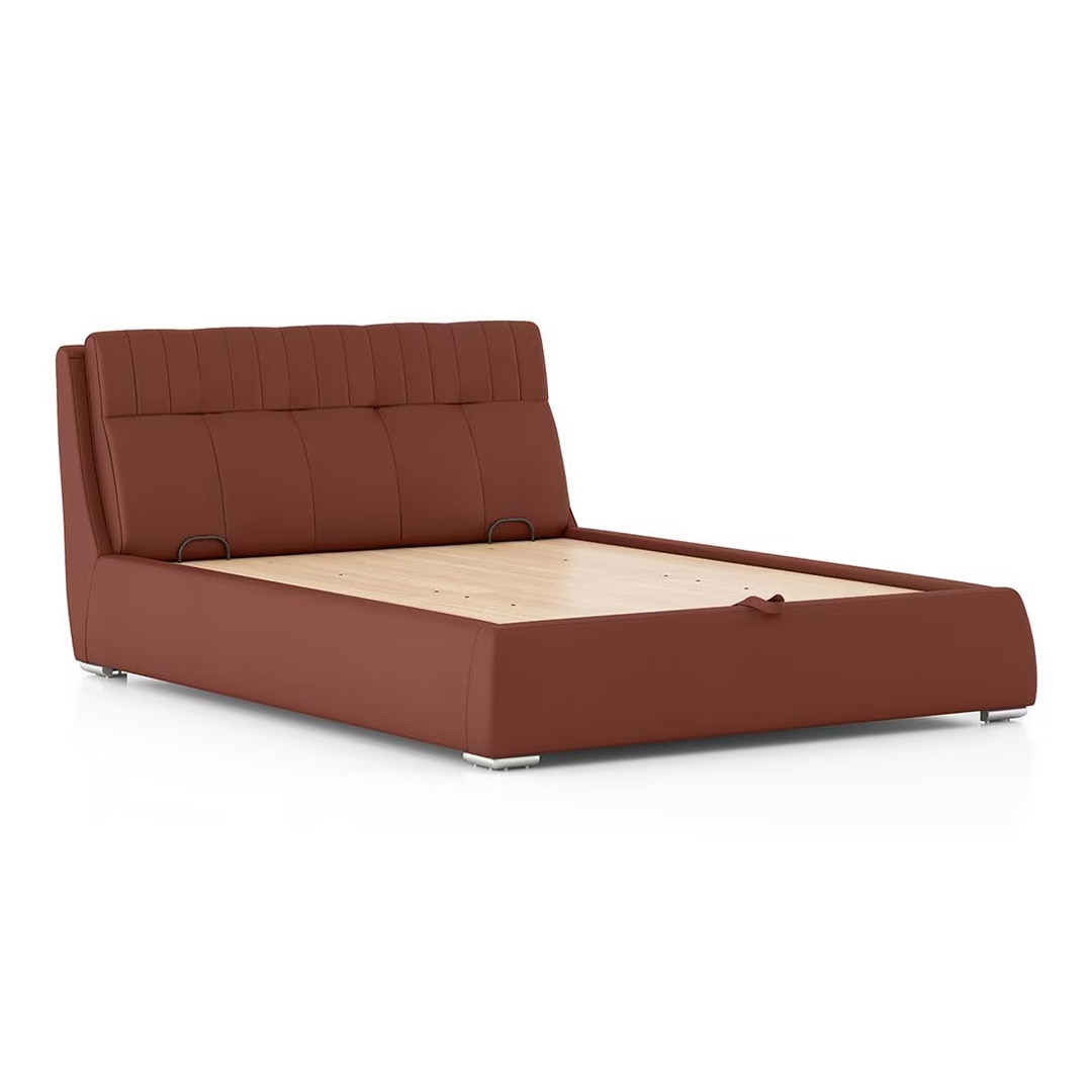 Stanhope Upholstered Hydraulic Storage Queen Size Bed In Sienna Brown Leatherette Colour