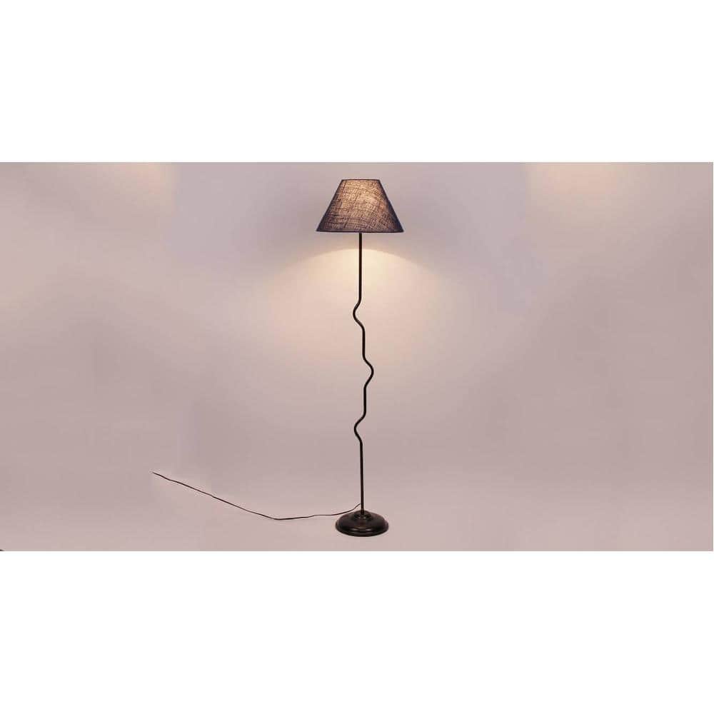 Anais Maroon Natural Fiber Floor Lamp with Black Iron Base