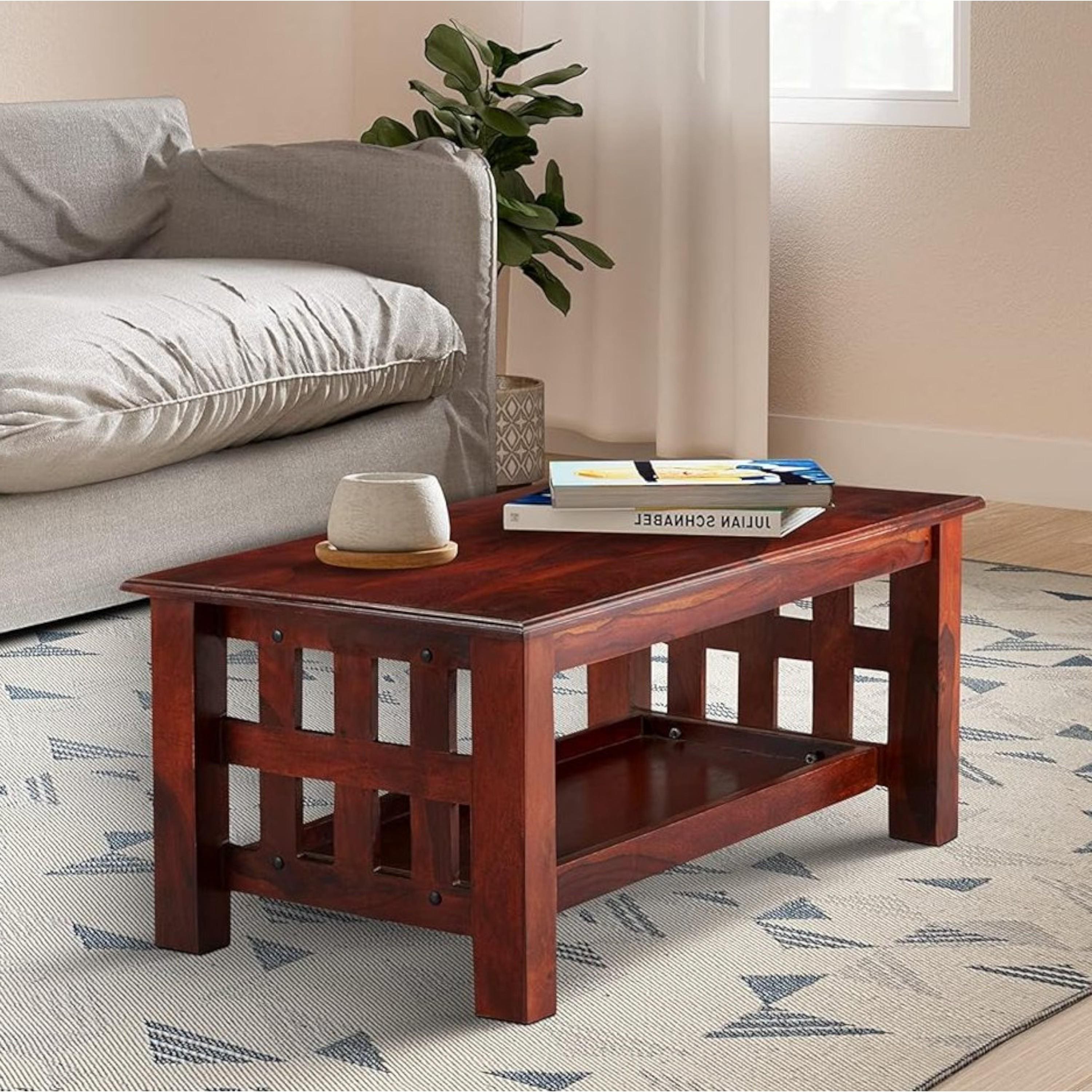 Blairs Sheesham Wood Accent Rectangle Coffee Table In Honey Finish