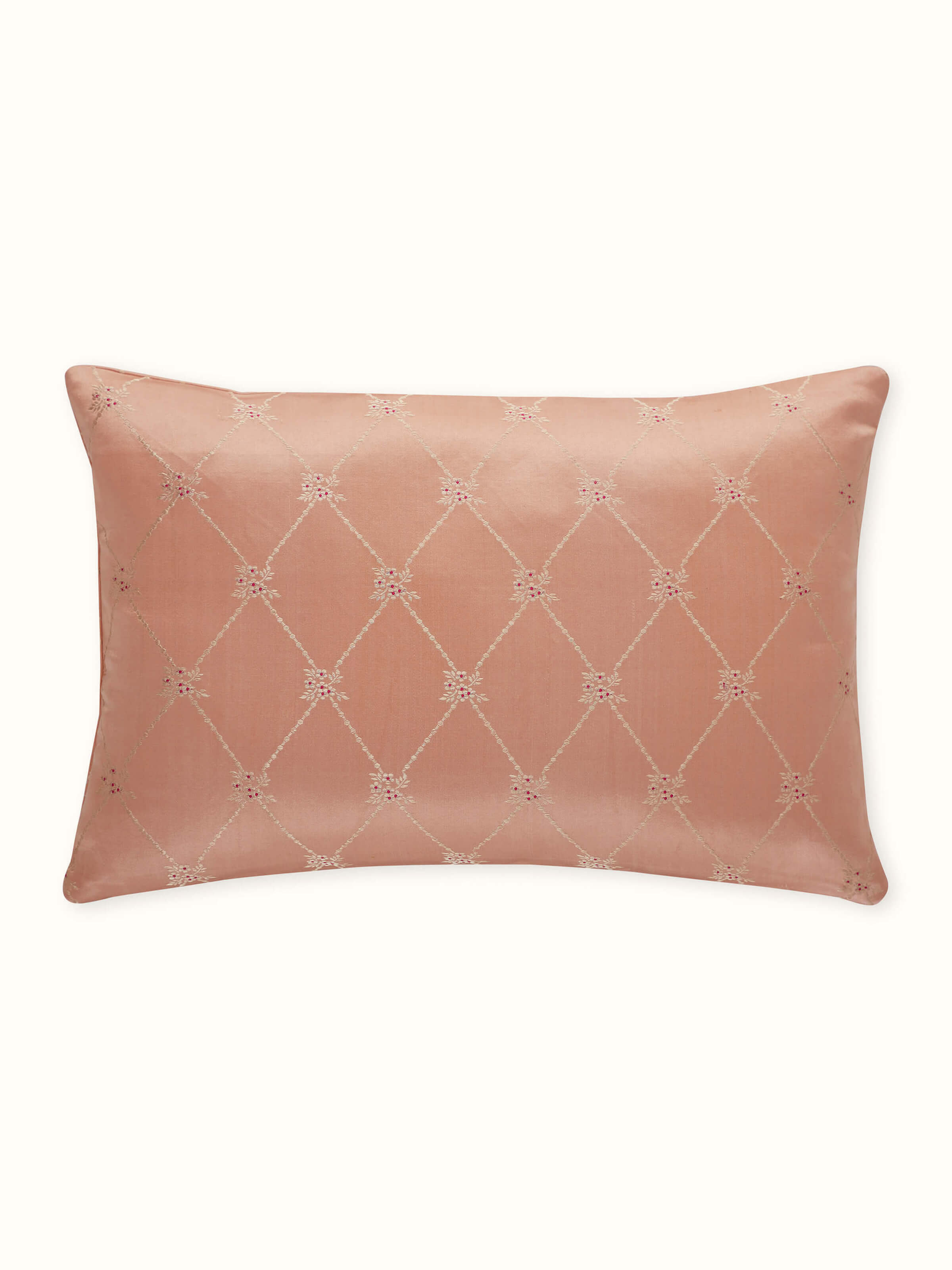 Awadh Peach Banarasi Handloom Silk Lumbar Cushion Cover