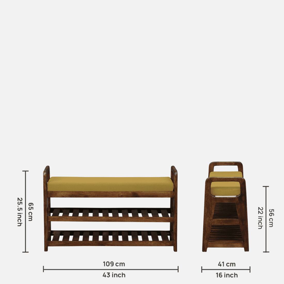 Holmsvik Solid Wood Shoe Rack with Seating in Walnut Brown finish