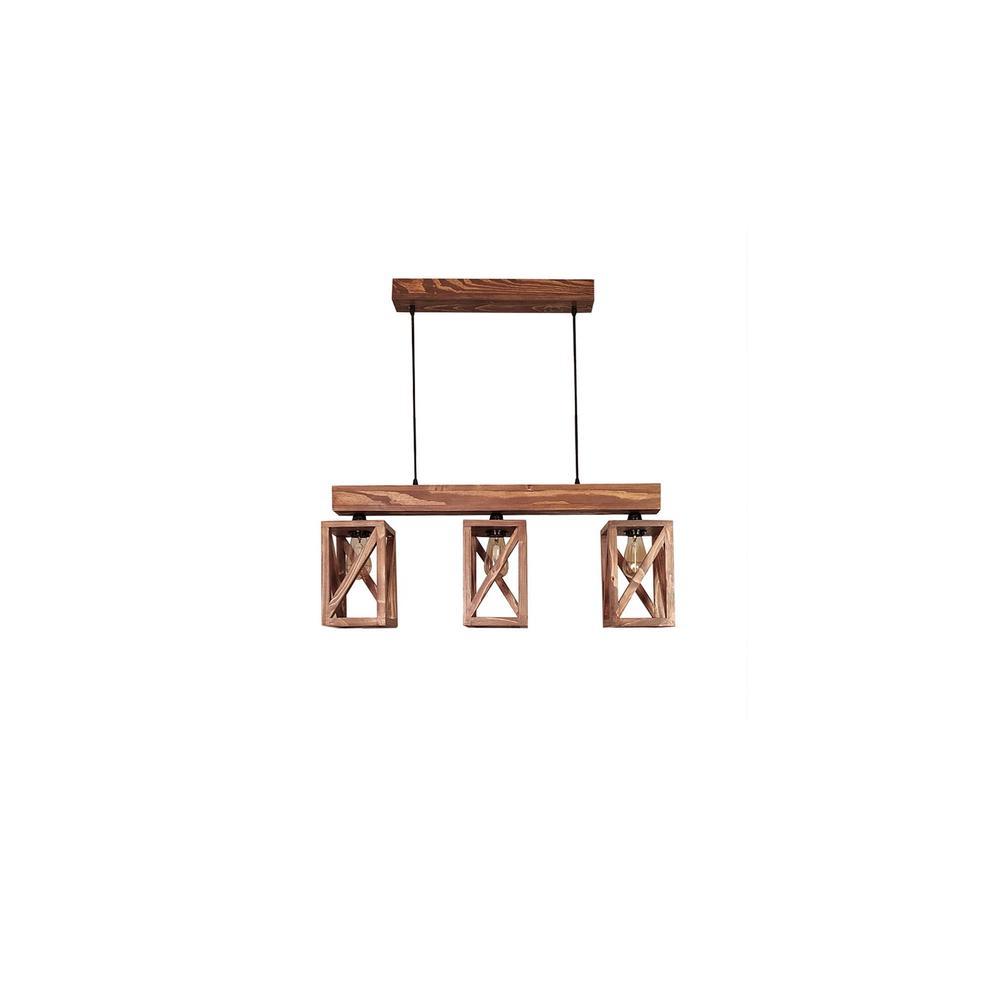 Symmetric Brown Solid Wood Cluster Hanging Light