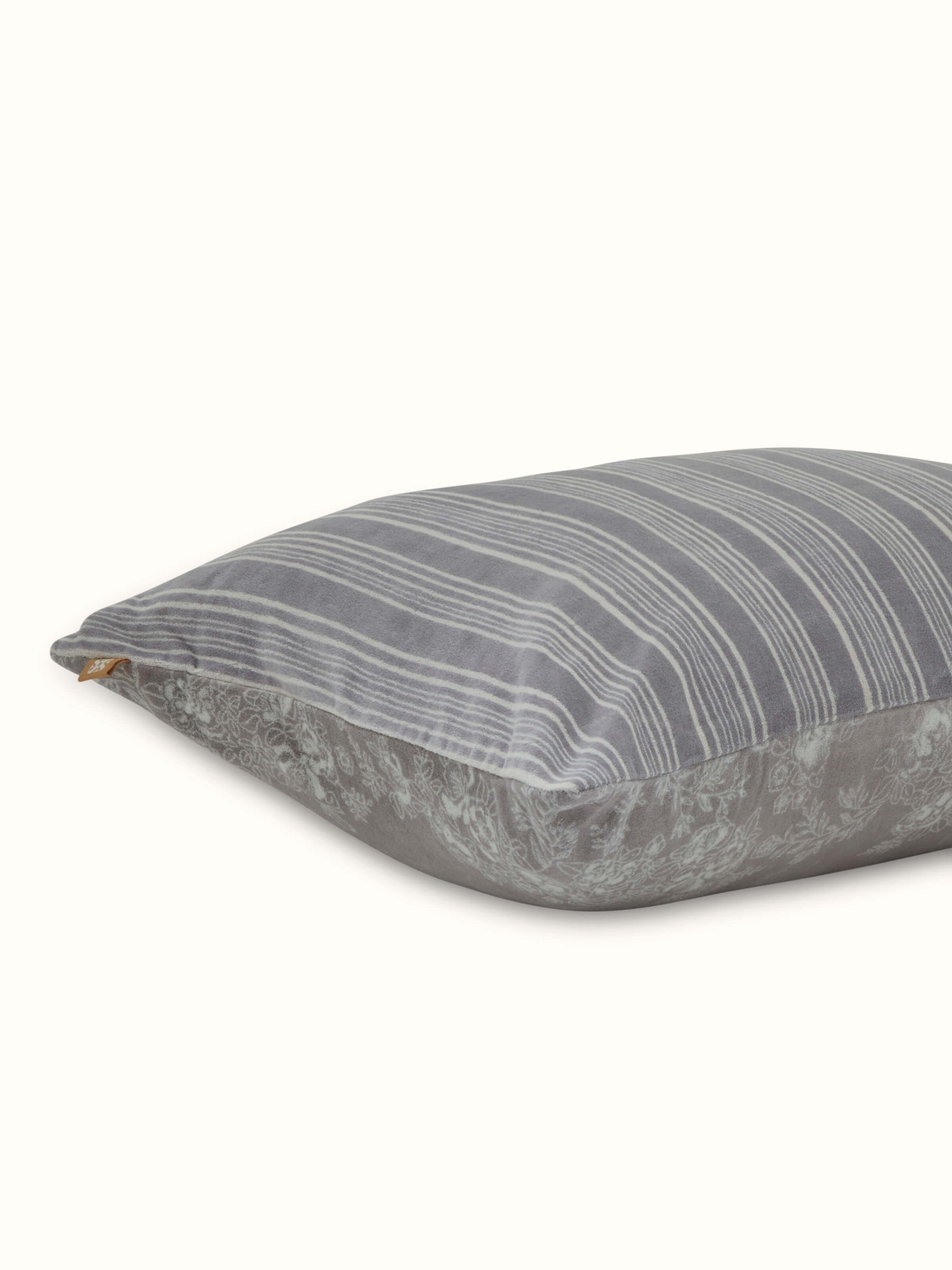 Shivranjini Grey Floral Cotton Velvet Sanganeri Hand Block Printed Lumbar Cushion Cover