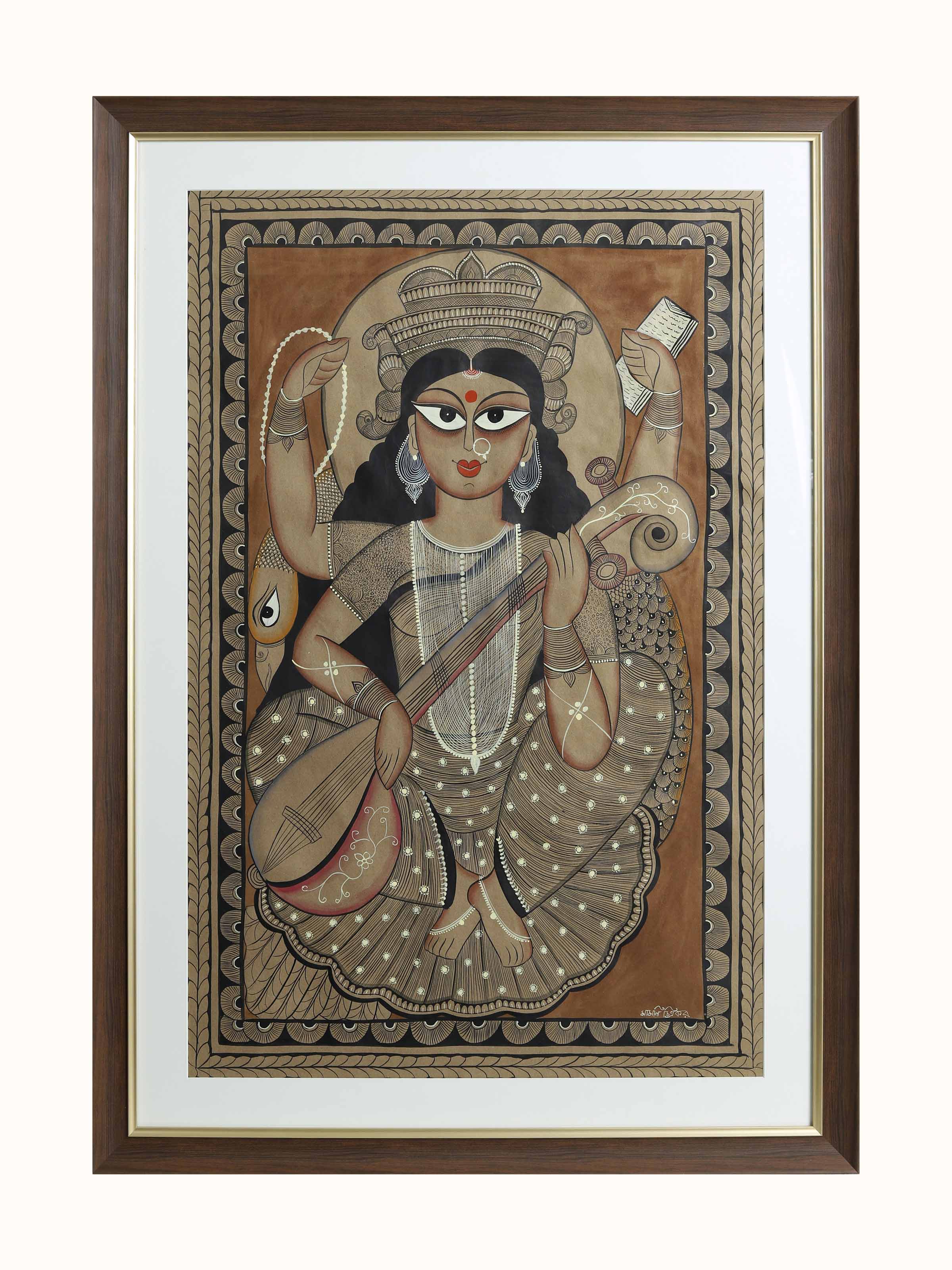 Devi Swaraswati Kalighat Painting