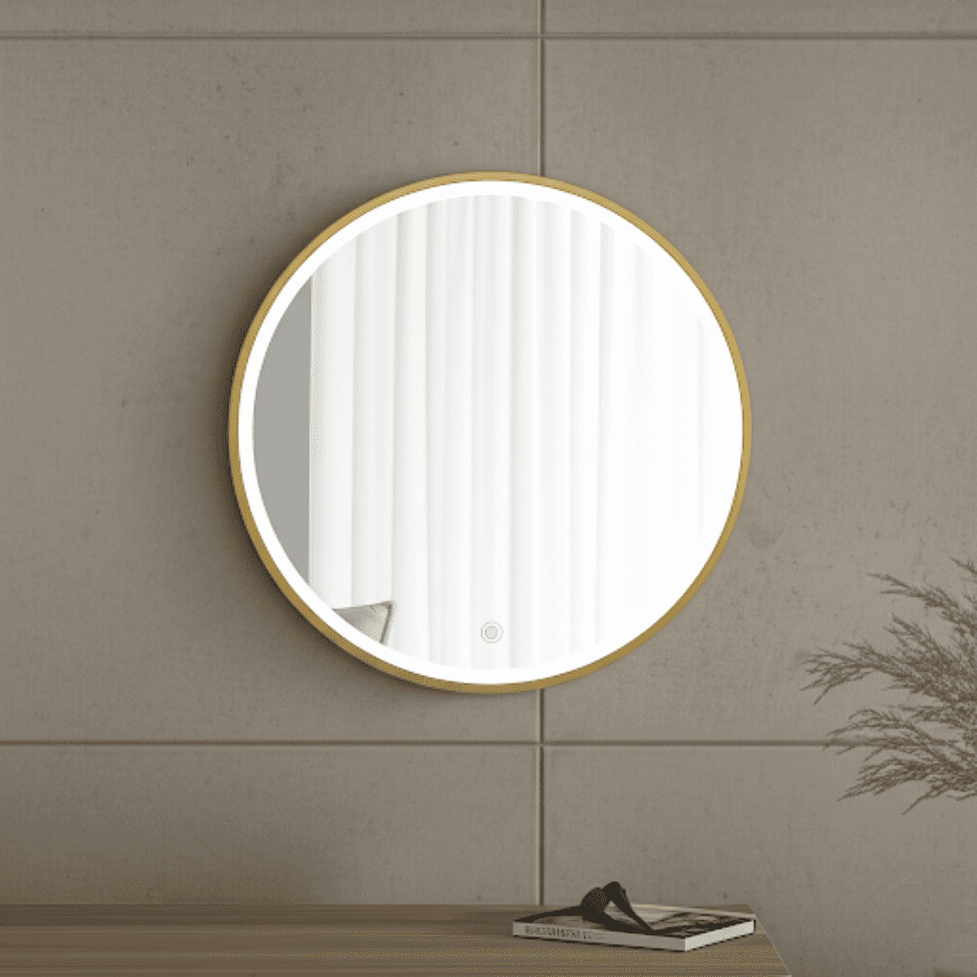 Round LED Mirror with Gold Aluminium Frame Modern Circular Vanity Mirror