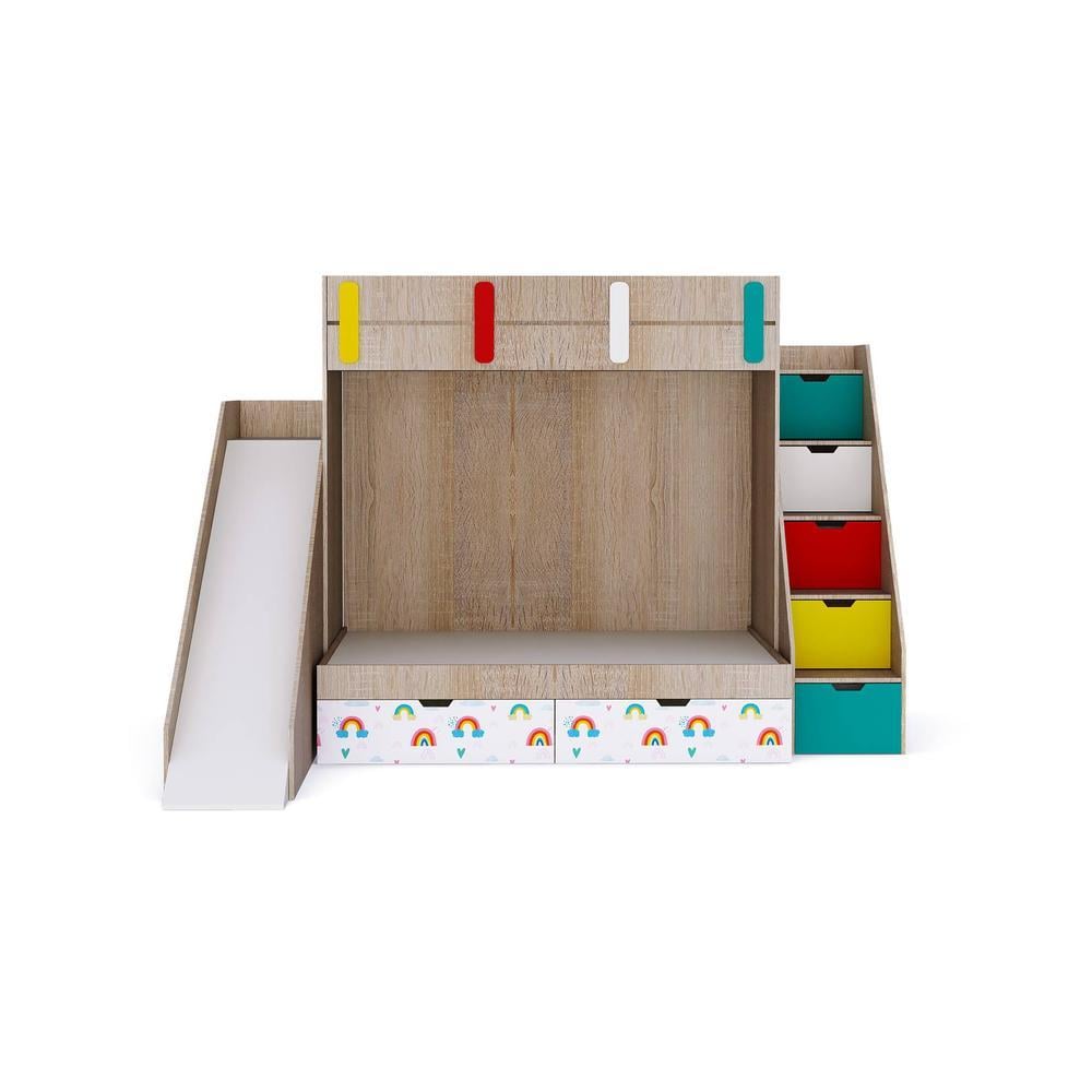 Sleep Nâ€™ Slide Bunk Bed with Slide and Storage in Oak Colour BKBB024