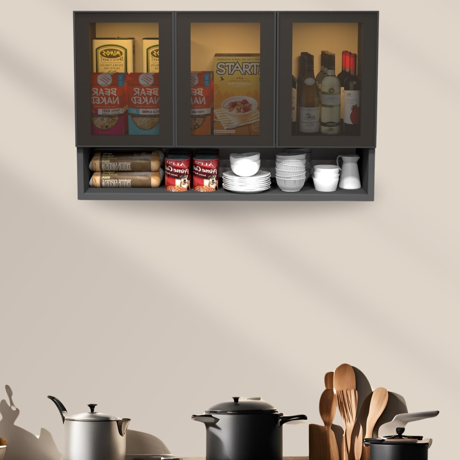 speciality panels Aluminium Black Profile 3 Tinted Glass Handless Shutter In Slate Grey Finish-picture-1