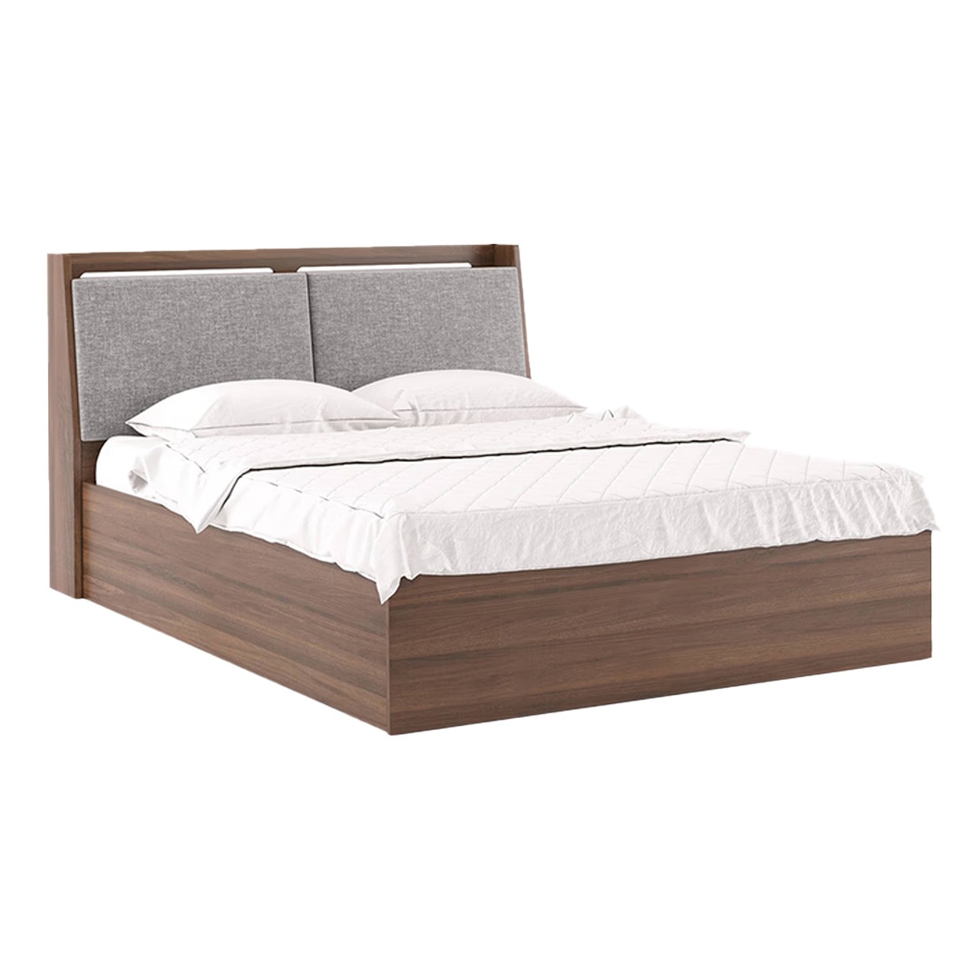 Tyra Queen Bed Box Storage In Classic Walnut Finish