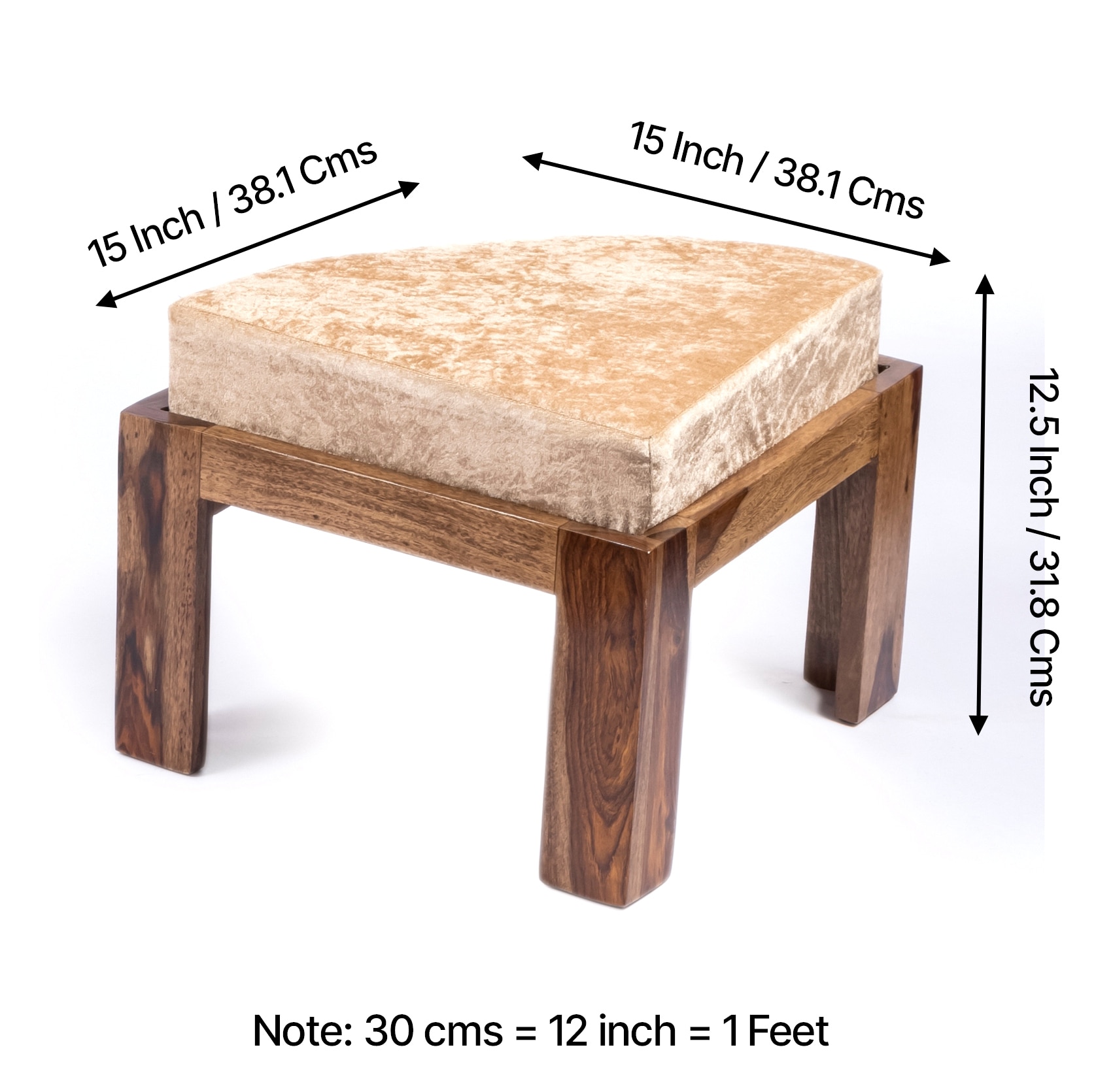 Nashville Sheesham Wood 4 Seater Coffee Table Set In Teak Finish Ivory Sparkle Velvet Cushion