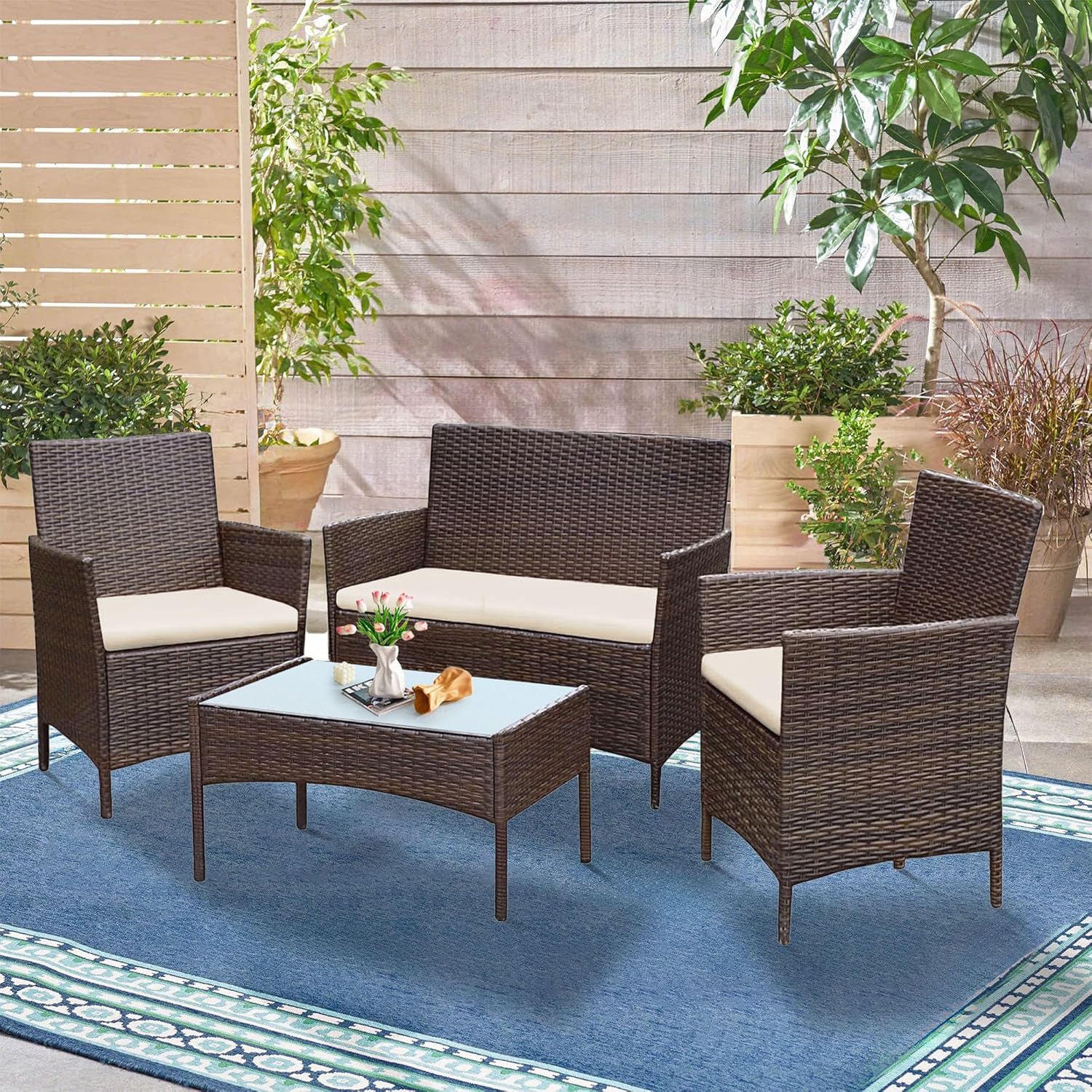 Carry Bird Wicker  Outdoor Set in Black Colour (2 Seater Sofa, 2 Chairs & 1 Table) - Carrybird