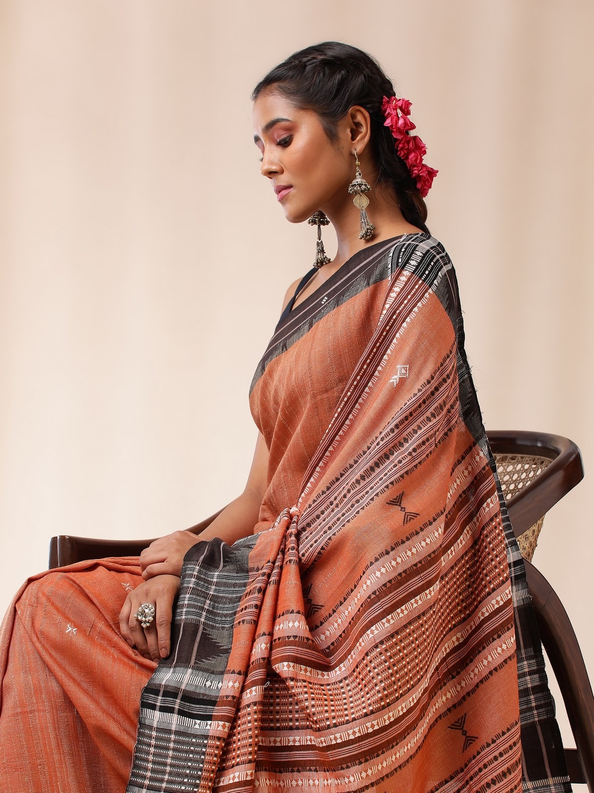 Side view reflecting the soft structure and elegance of tussar silk.