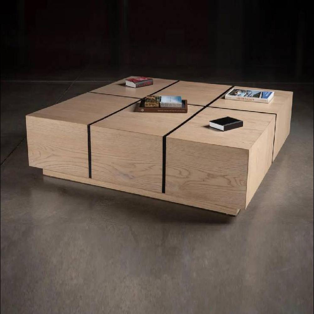Glph Series Coffee Table Duly Polished On Natural Oak Veneer With Grooving In Black