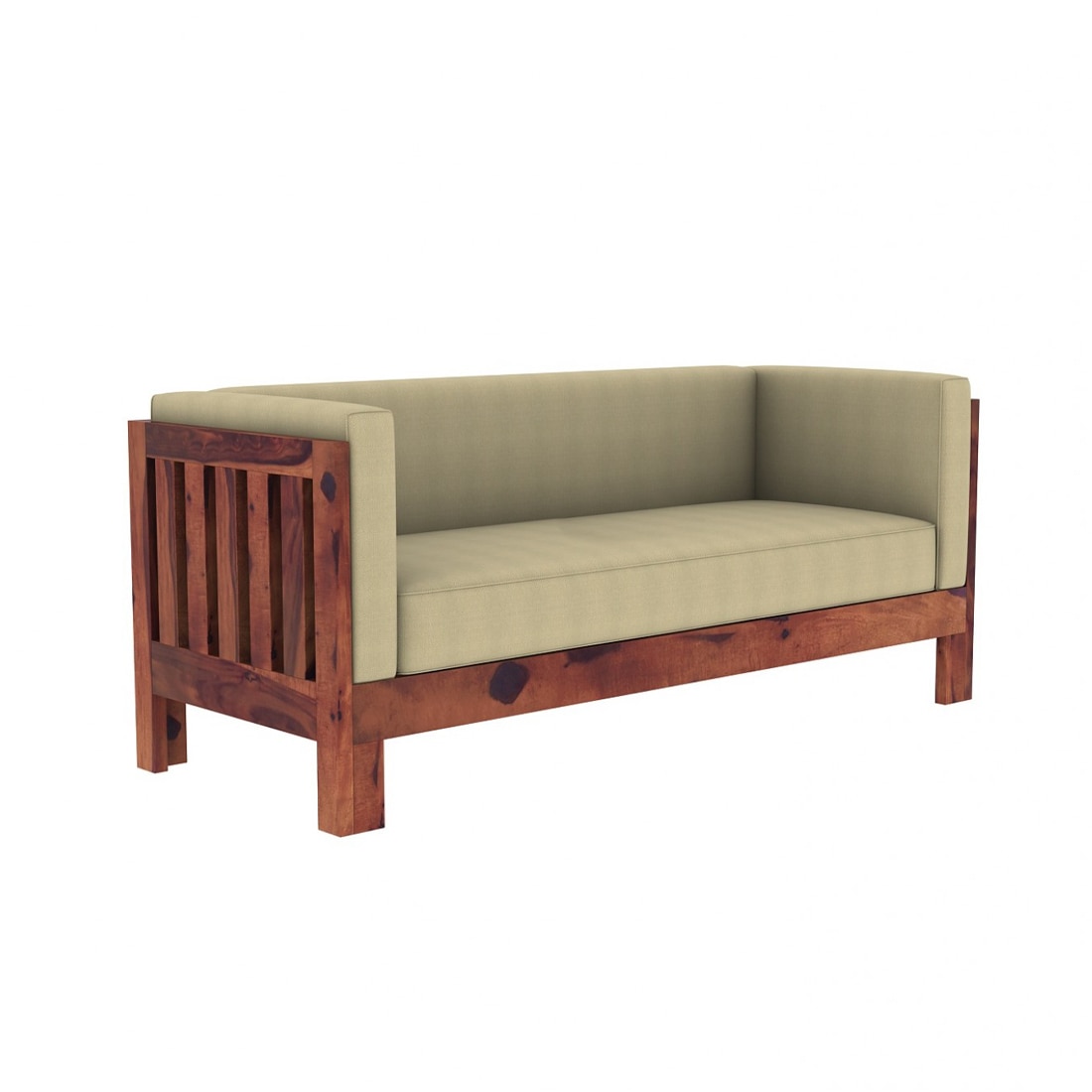 Prashiv 3+1+1 Seater Wooden Sofa (Creame Colour, Teak Finish)