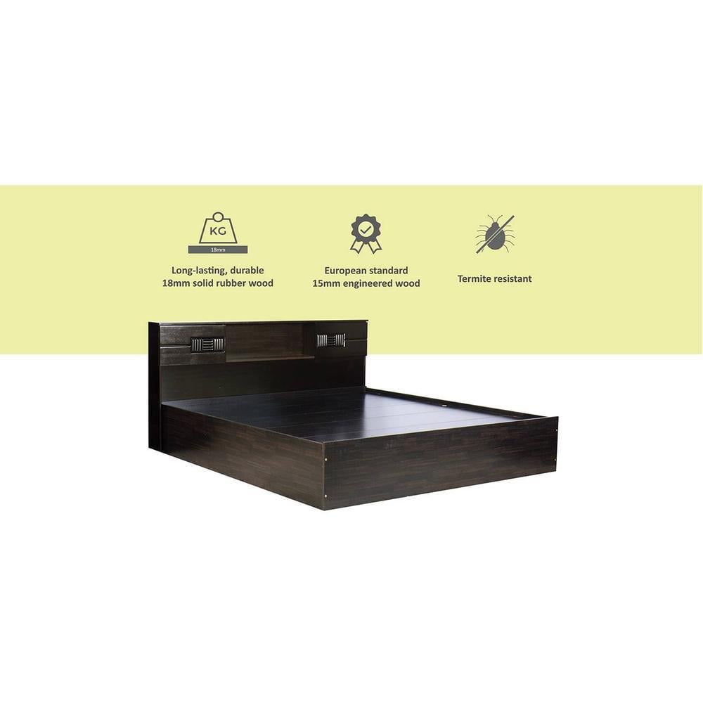 Adikia Solid Wood King Size Drawer Storage Bed In Melamine Finish