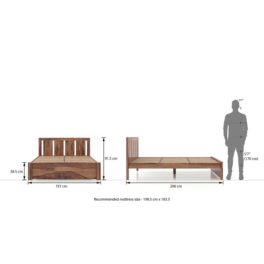 Durban Solid Wood King Size Non Storage Bed In Teak Finish