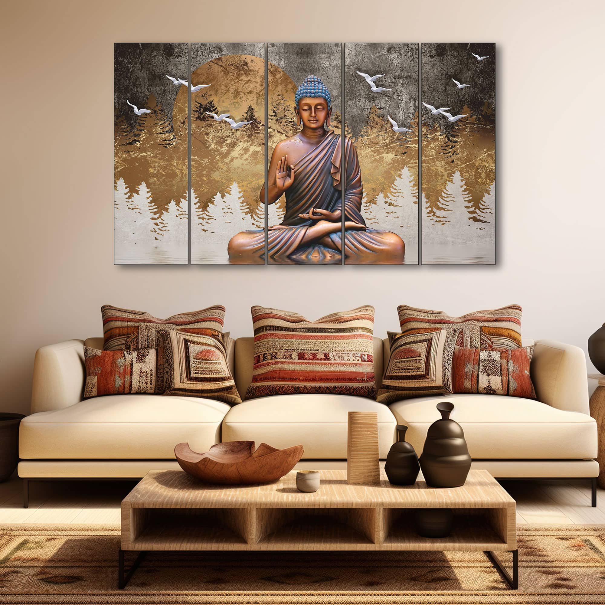 The Castle Decor Lord Buddha Meditation Wall Art Framed Painting 27x48 Inch (Style 19) - The Castle Decor