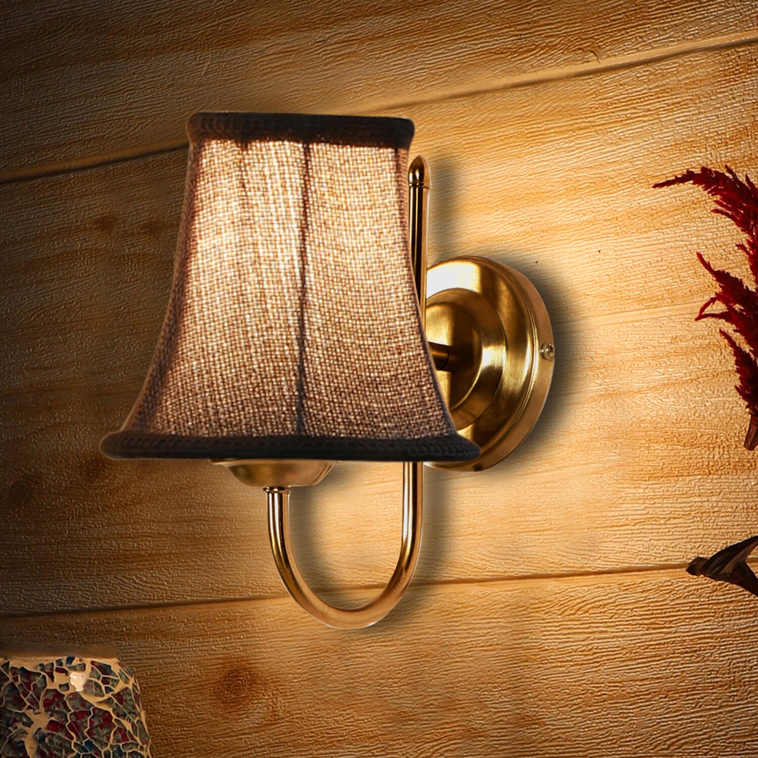 Devansh Steel Wall Mounted Lamp With Beige Jute Shade