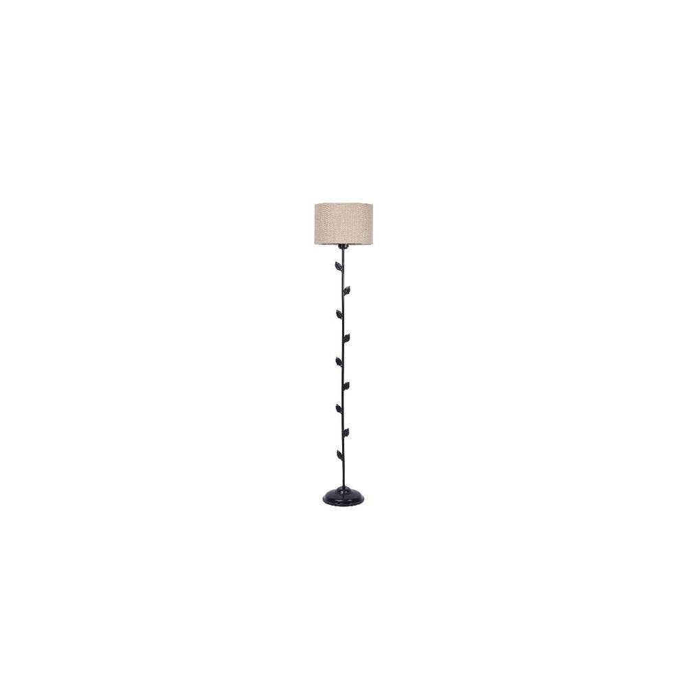 Caelan Beige Natural Fiber Floor Lamp with Black Iron Base