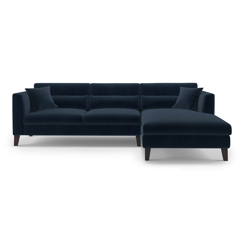 Lewis Sectional Sofa (Colour : Indigo Blue, Cushion : Soft, Seater : Right Aligned 3 Seater + Right Aligned Chaise) - Urban Ladder