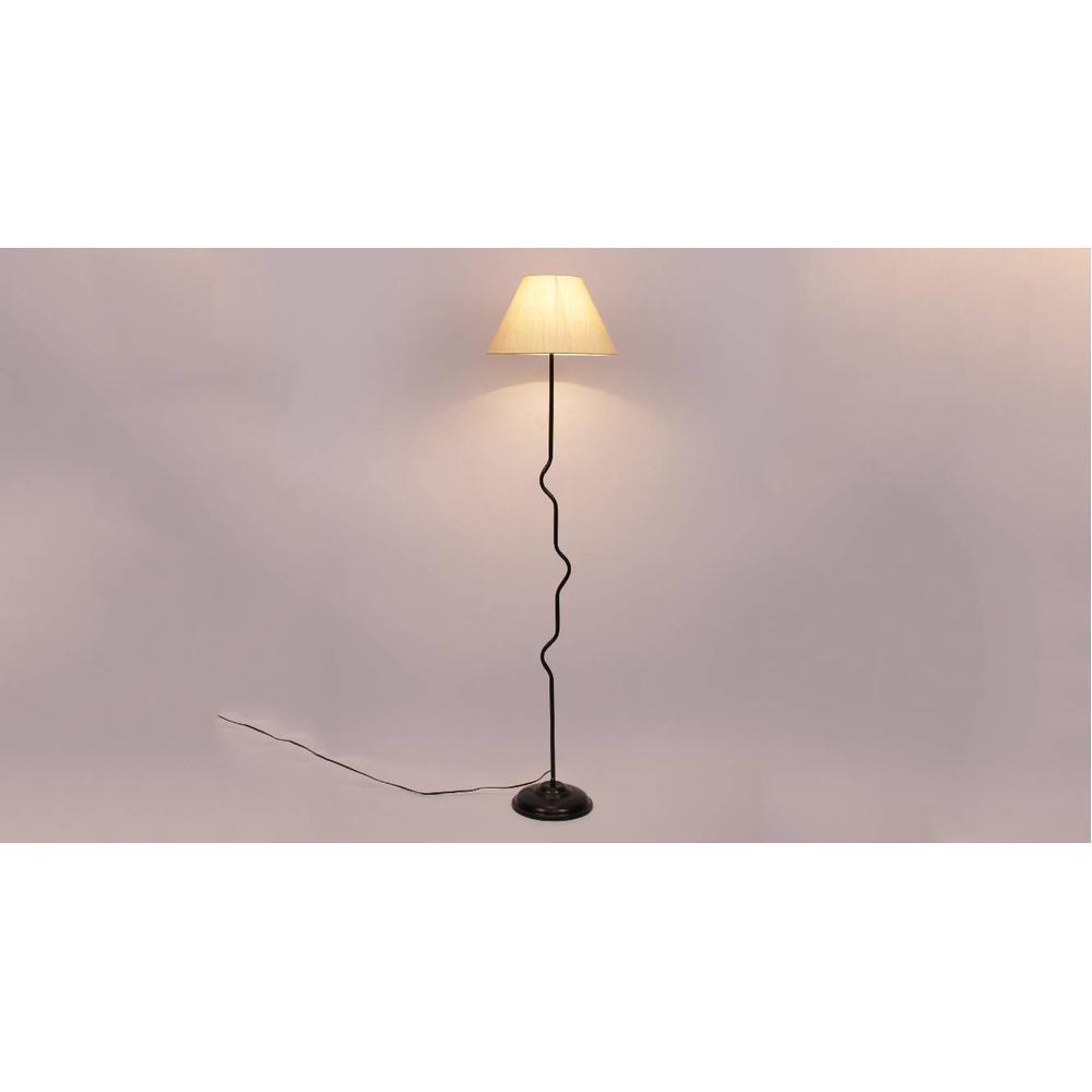 Duke Off White Fabric Floor Lamp with Black Iron Base