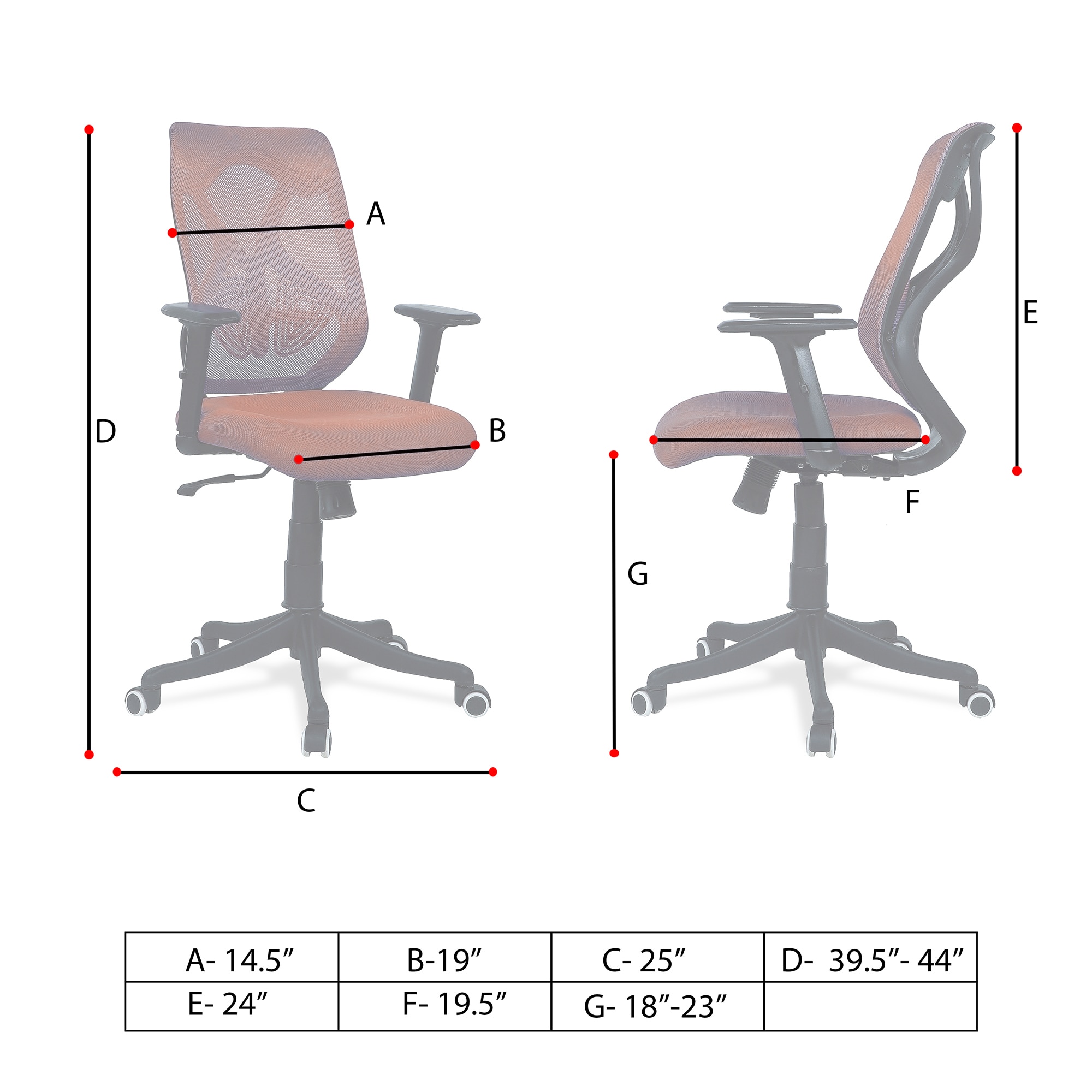 Zeeazyana Mid Back Ergonomic Chair in Orange Colour