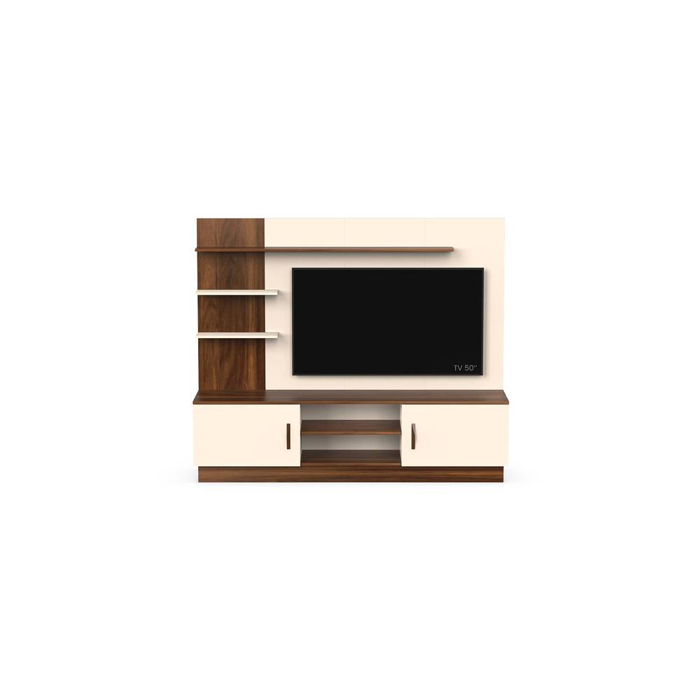 Rowlet Large Engineering Wood Floor Standing TV Entertainment Unit Set Top Box Stand/TV Cabinet with Shelves for Books & Décor Display Unit Bed Living Room Upto 55 Inches (Brown Maple & Beige)
