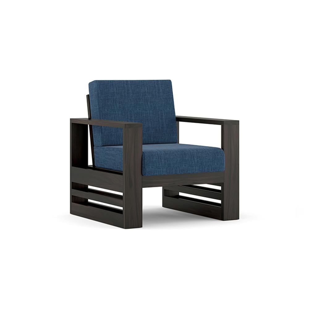 Parson 1 Seater Wooden Sofa In American Walnut Finish (Midnight Indigo Blue)