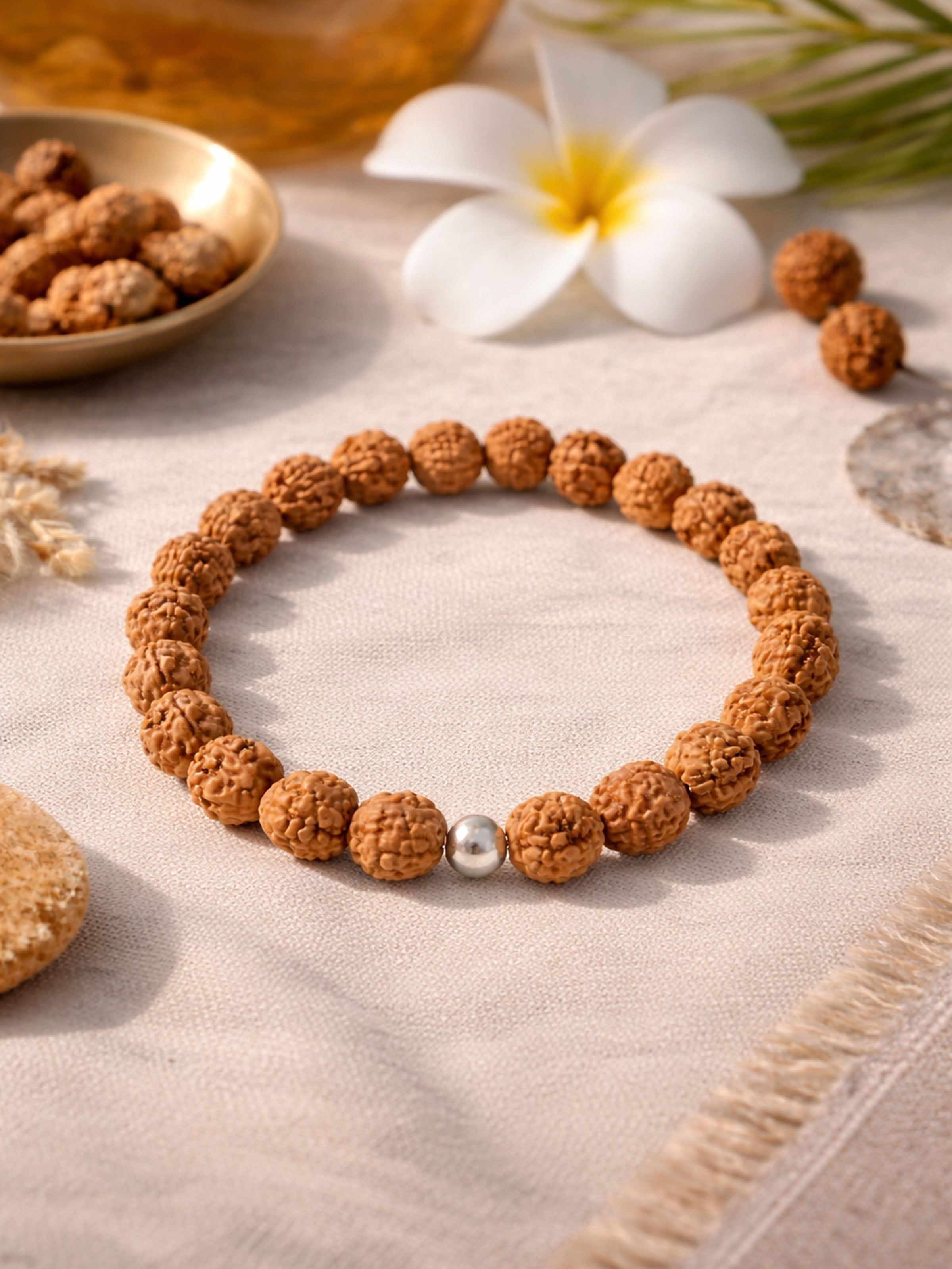Gemstone Silver Bead & Rudraksha Bracelet