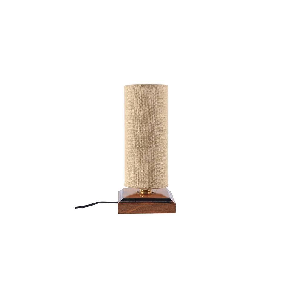 Elger Beige Natural Fiber Shade Table Lamp with Brown Wooden Base