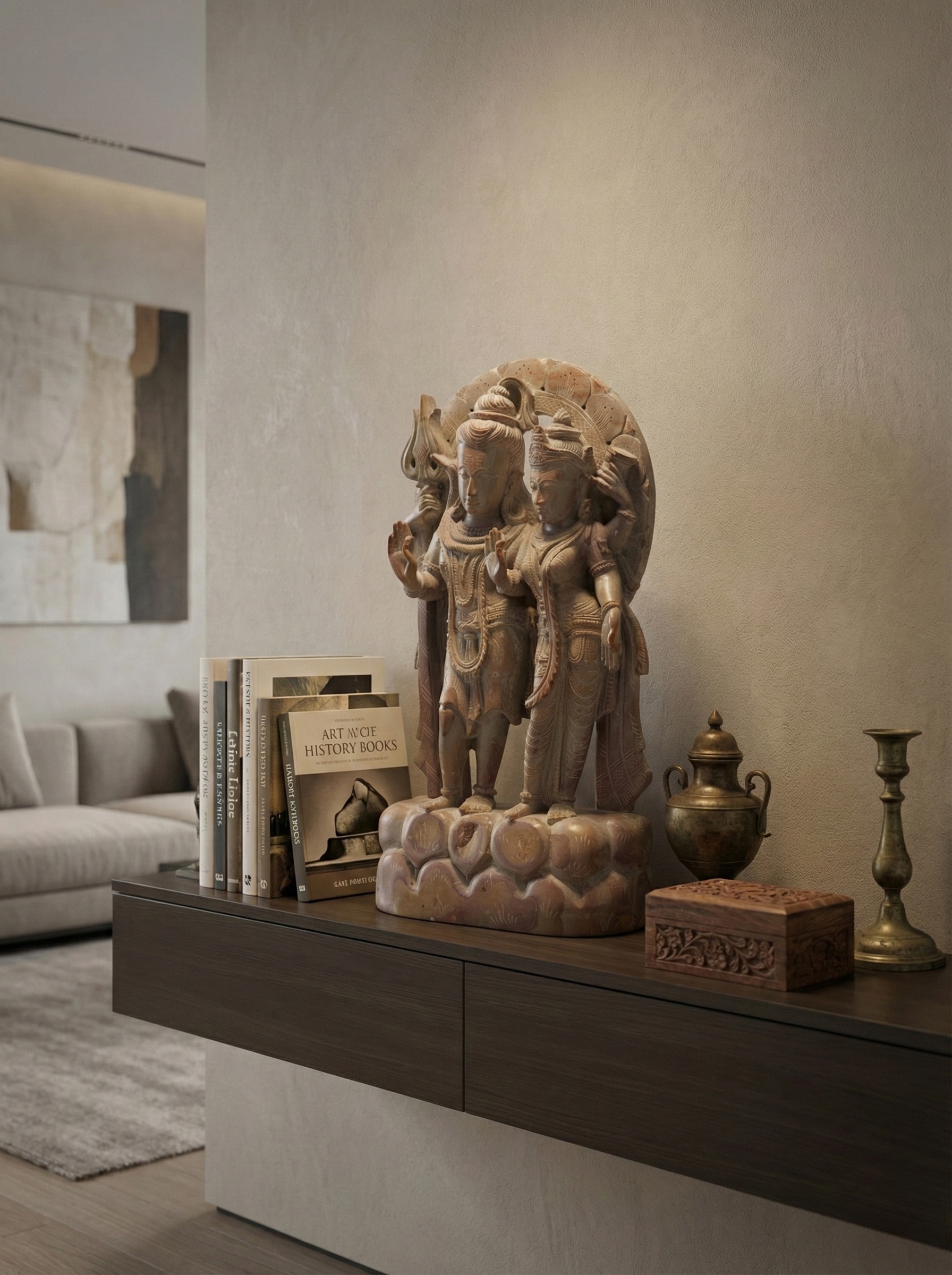 Lifestyle view of Carved Stone Shiva and Parvati Idol