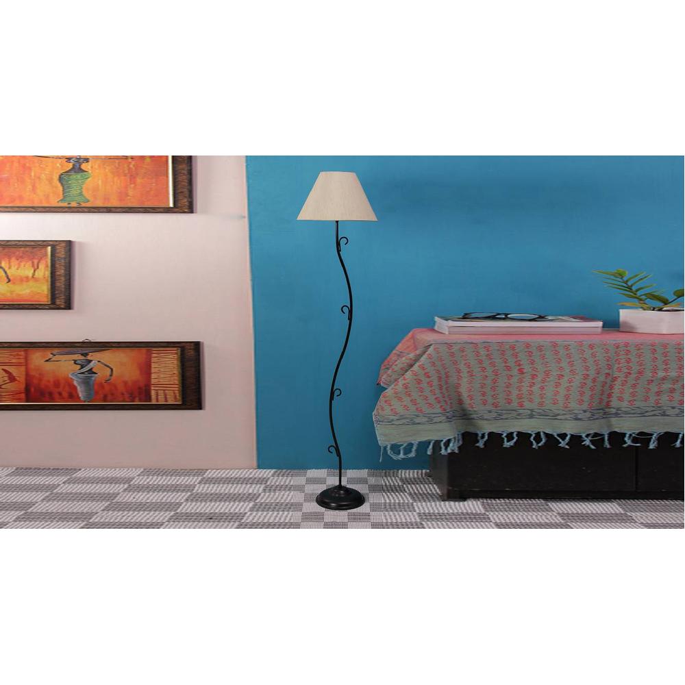 Zenos Off White Fabric Floor Lamp with Black Iron Base