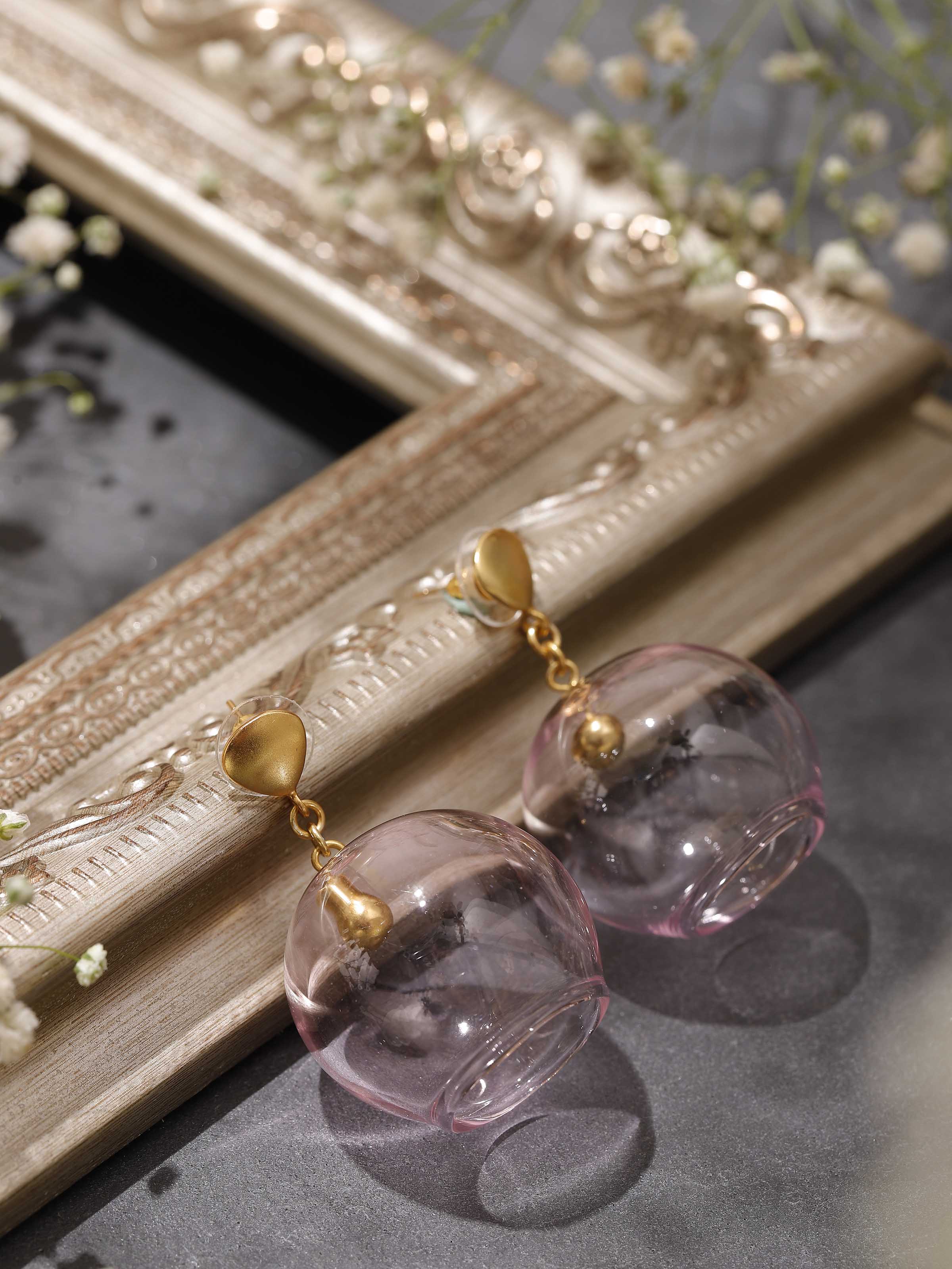 Silver Flame Glass Drop Earrings