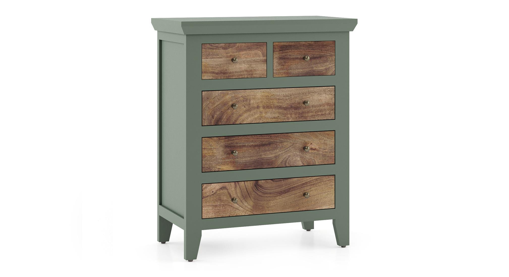 Avelin Solid Wood Chest of 5 Drawers in Sage Green Finish