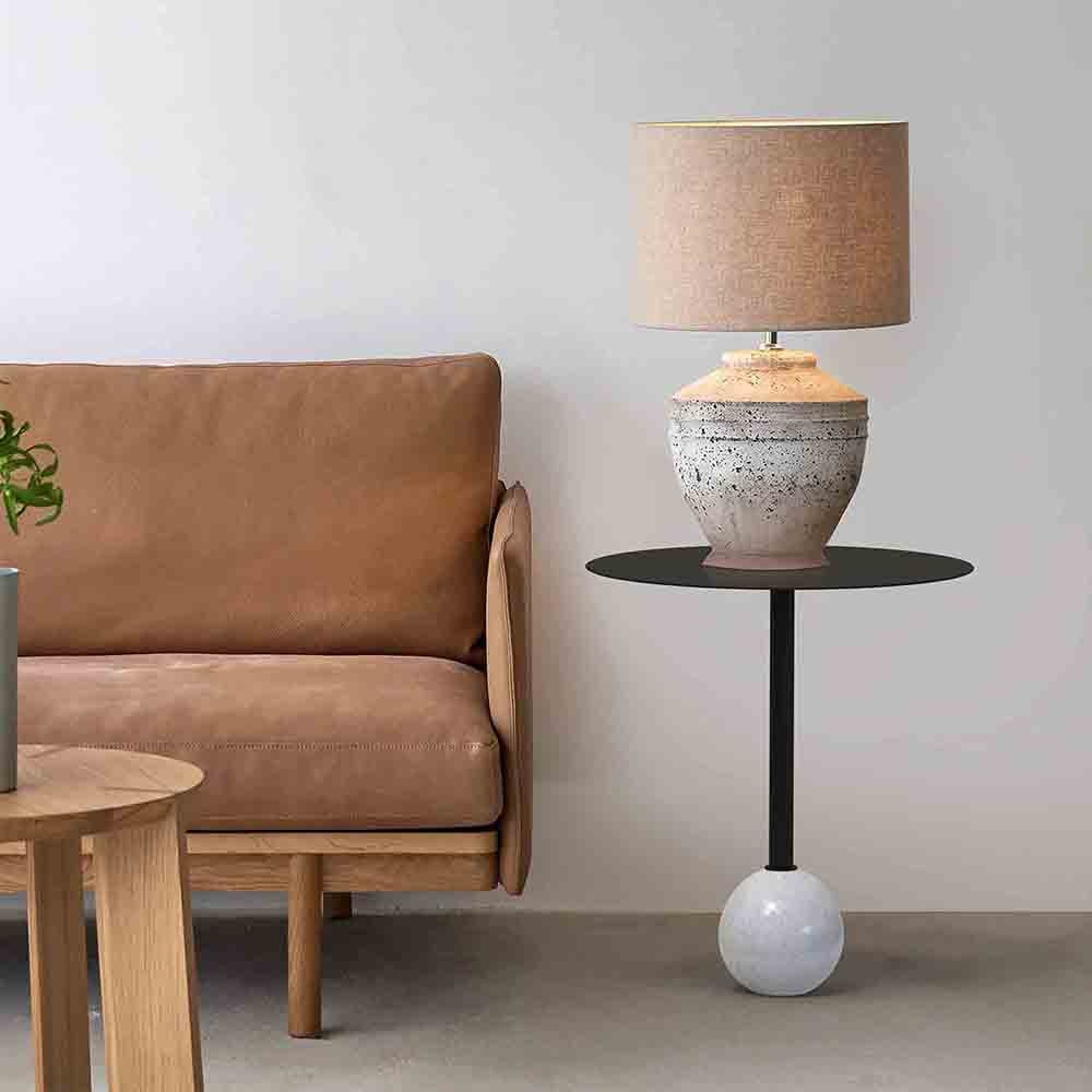 Metalsmith Stylish Round Side Table – Metal & Marble, Black