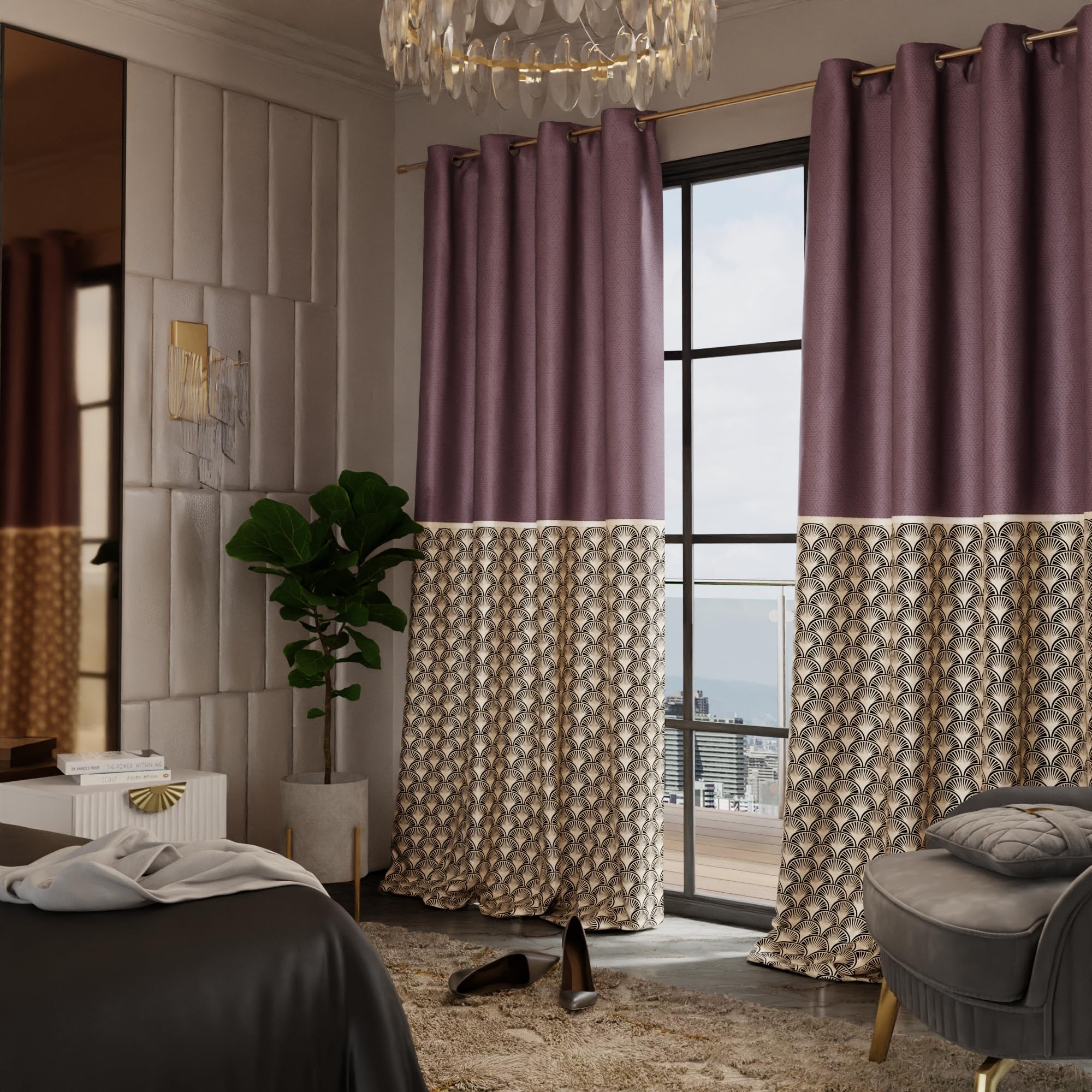 Stoa Paris Satin Long Door Curtain, 70% Blackout Curtains, Sun Protection, Set of 2, Versailles - Royal Rouge - Stoa Paris