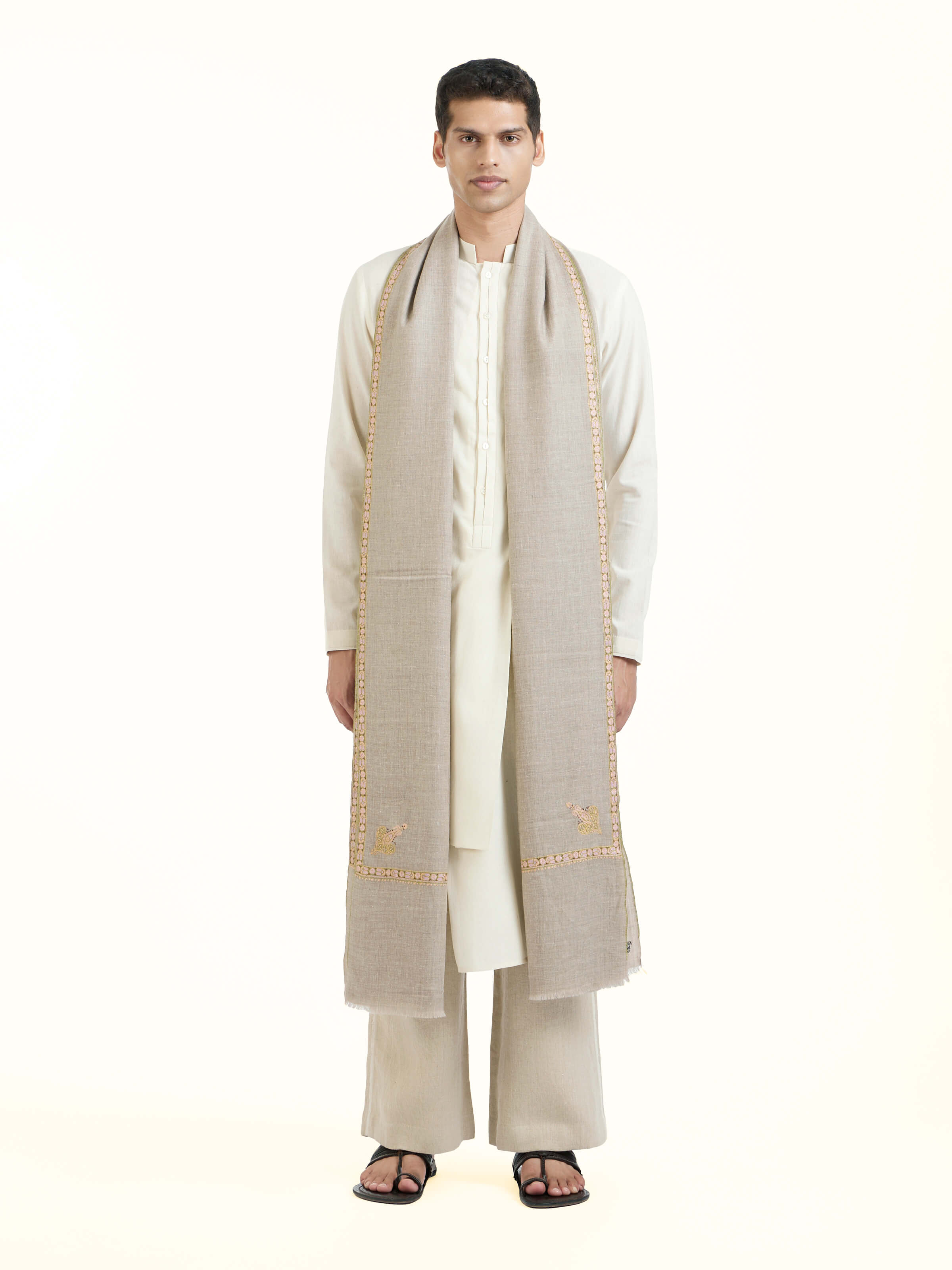 Grey Sozni Hand Embroidered Shawl