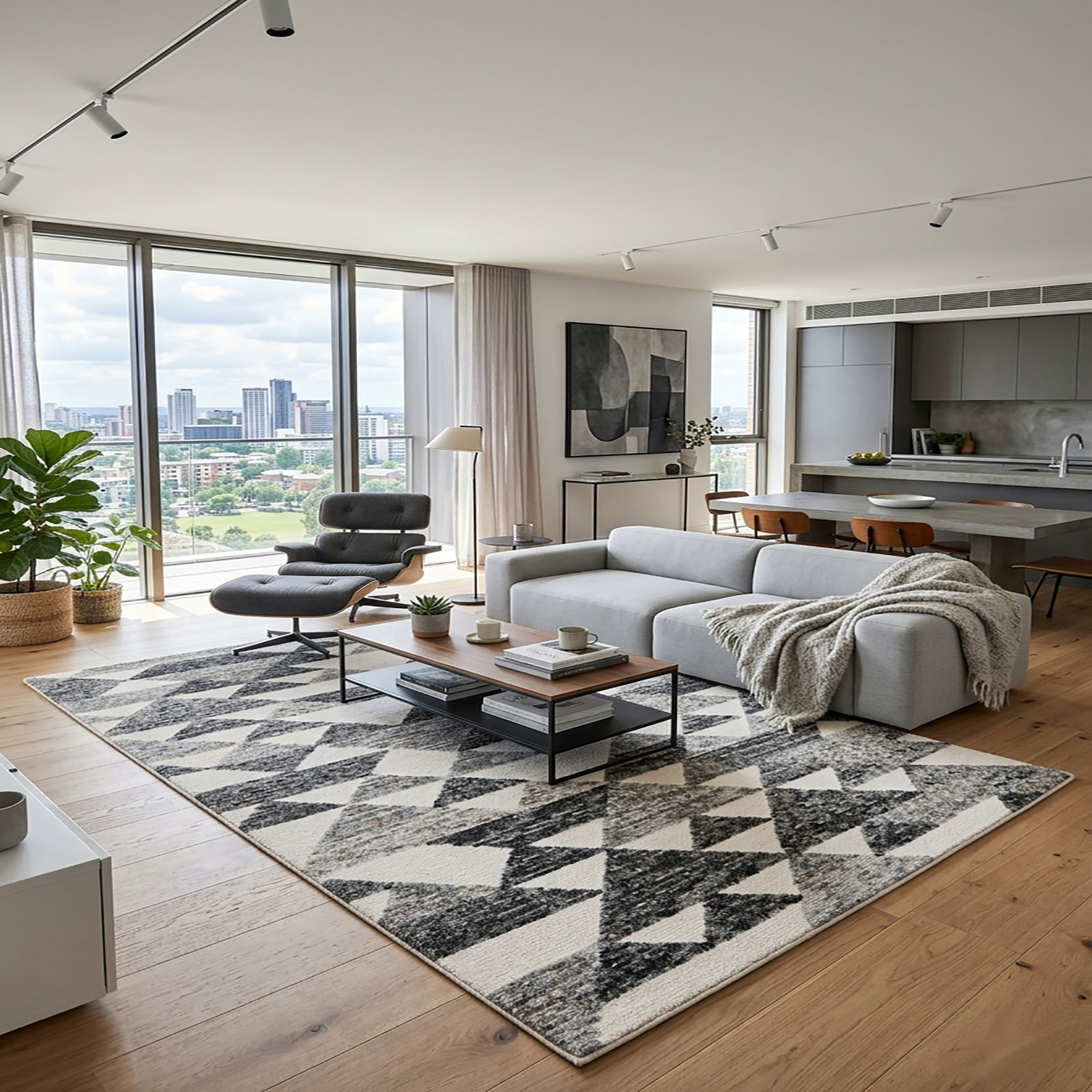 Abstract Triangle Textured Area Rug Grey White 64 x 92 - The Woven Legacy