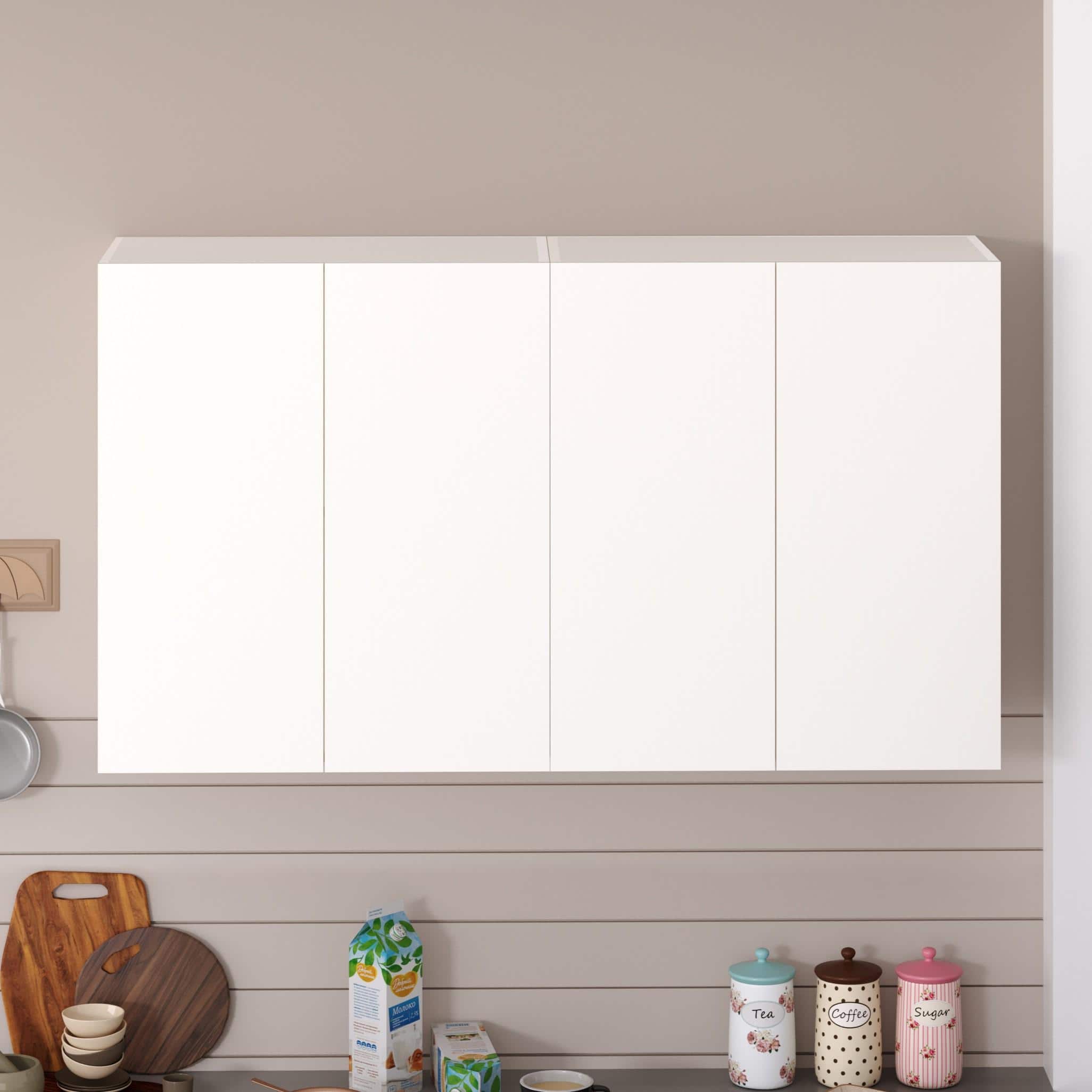 Opryt Engineered Wood Wall Mounted Two Kitchen Cabinet Rack In White Finish