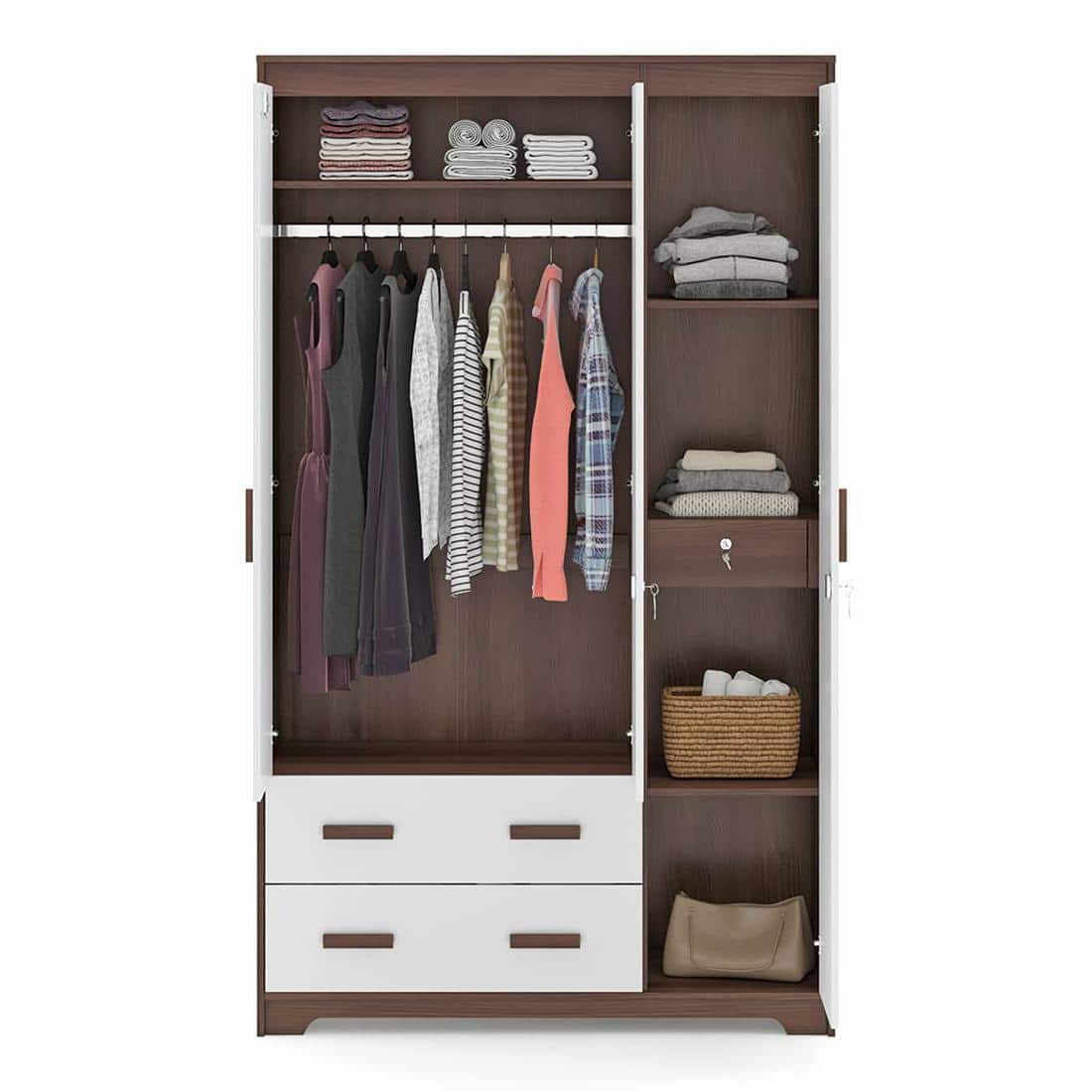 Miller 3 Door 2 Drawers Wardrobe With Mirror and Lock in Two Tone Finish