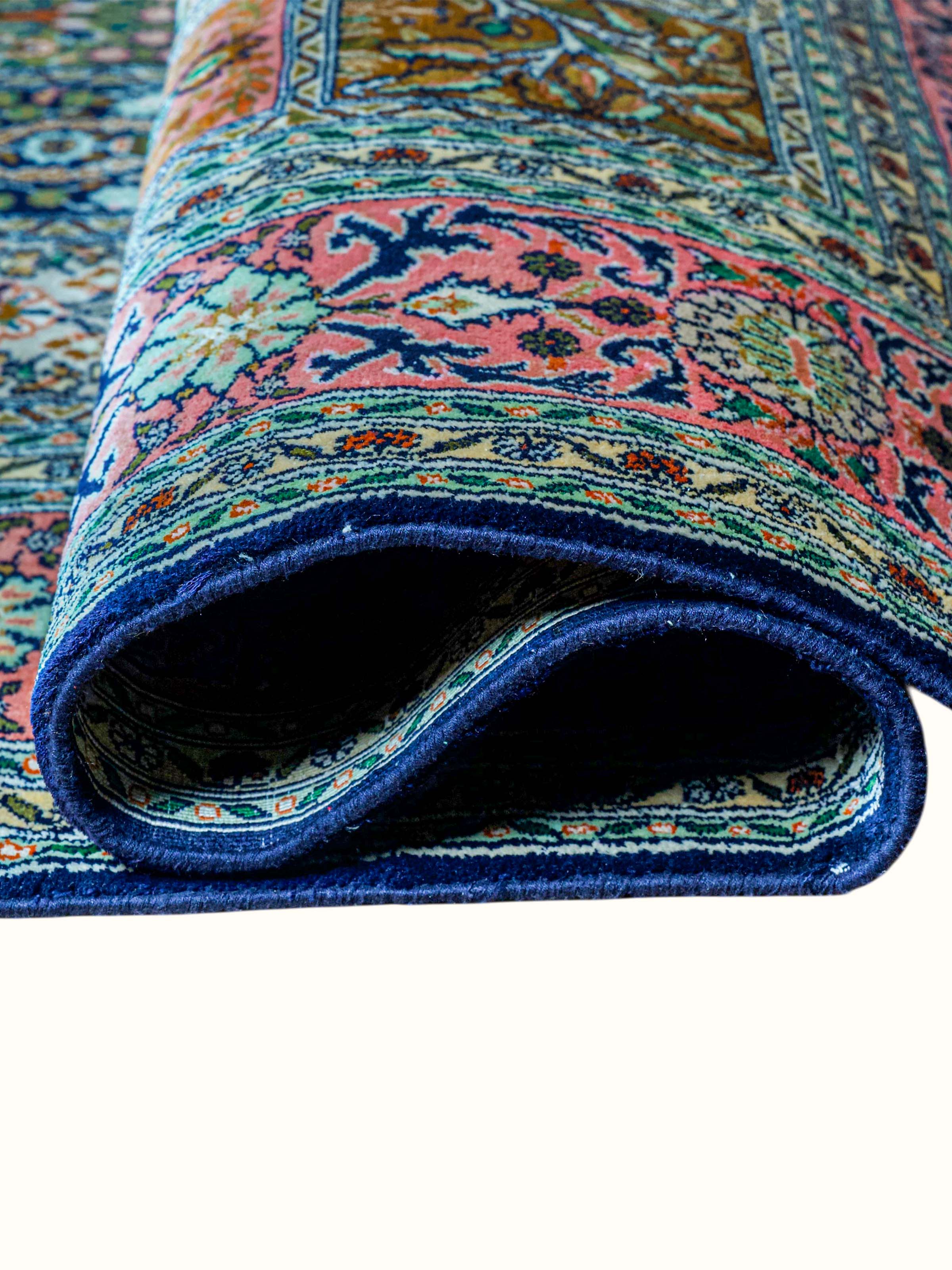 Traditional Persian Pink Dabdar Kashmir Silk Hand-Knotted Carpet