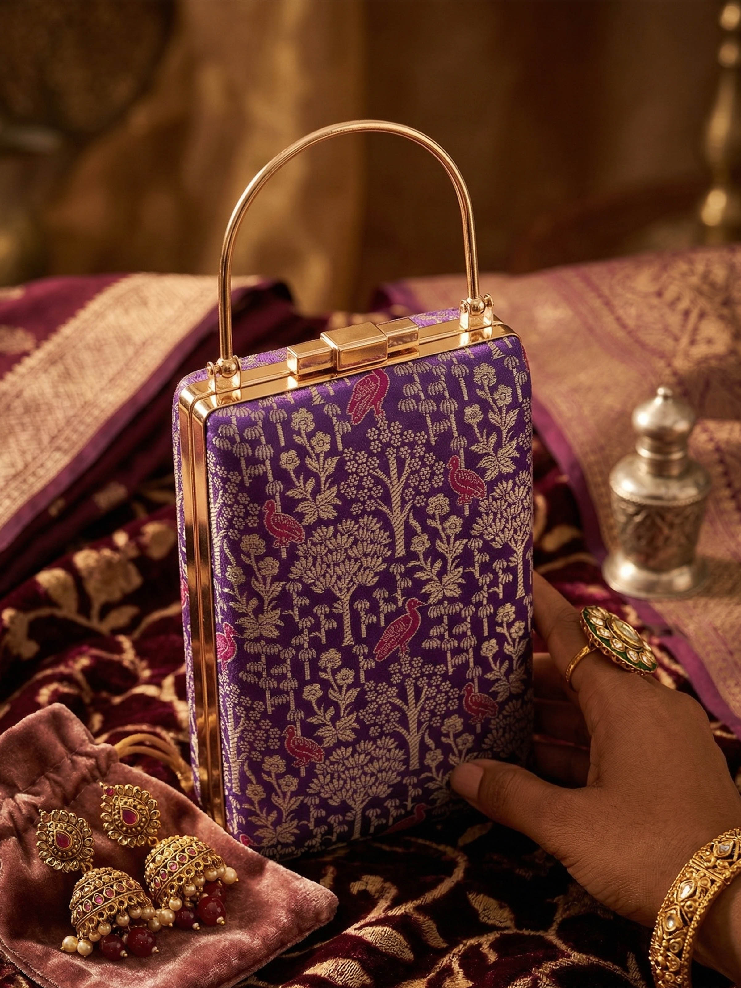 Purple Banarasi Silk Handbag