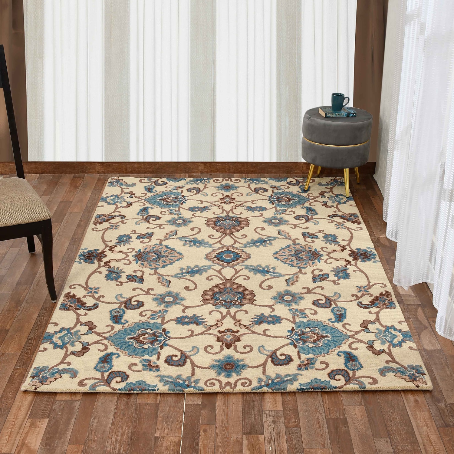 Presto Cream Traditional Hand Tufted Wool Carpet 5X7 Feet - Presto