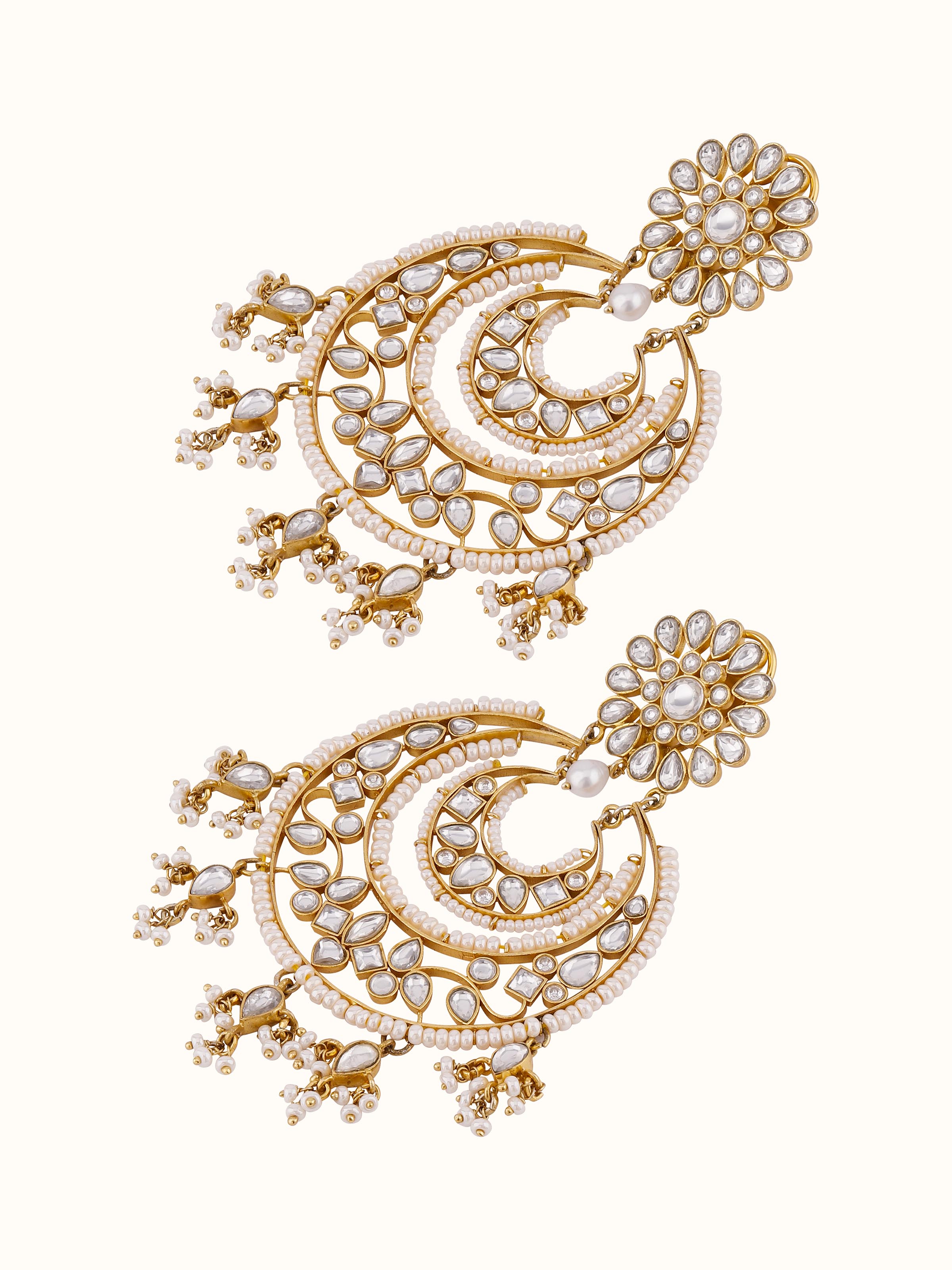 Overhead view providing a complete perspective of the earrings’ design.