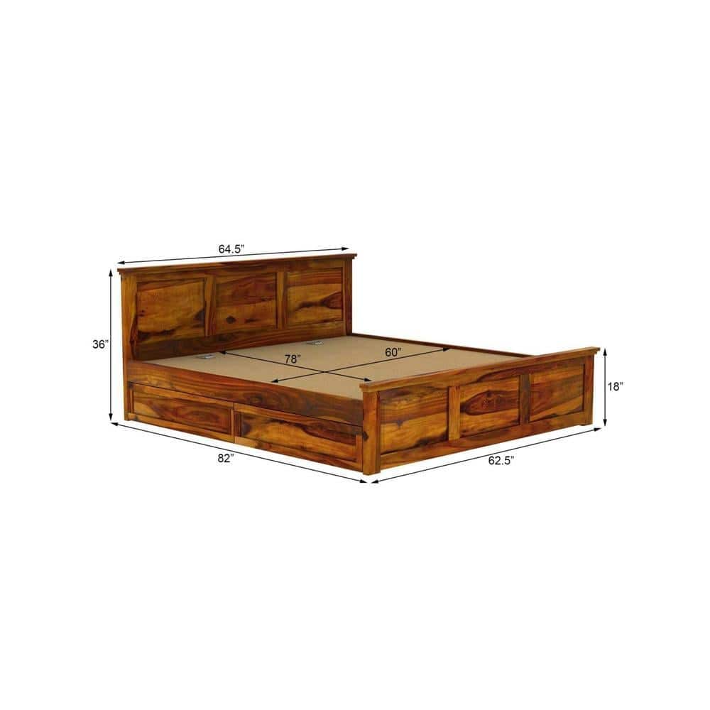Stainfleld Sheesham Wood Queen Size Bed Drawer Storage Honey OakOak Finish (60 x 78 inches)