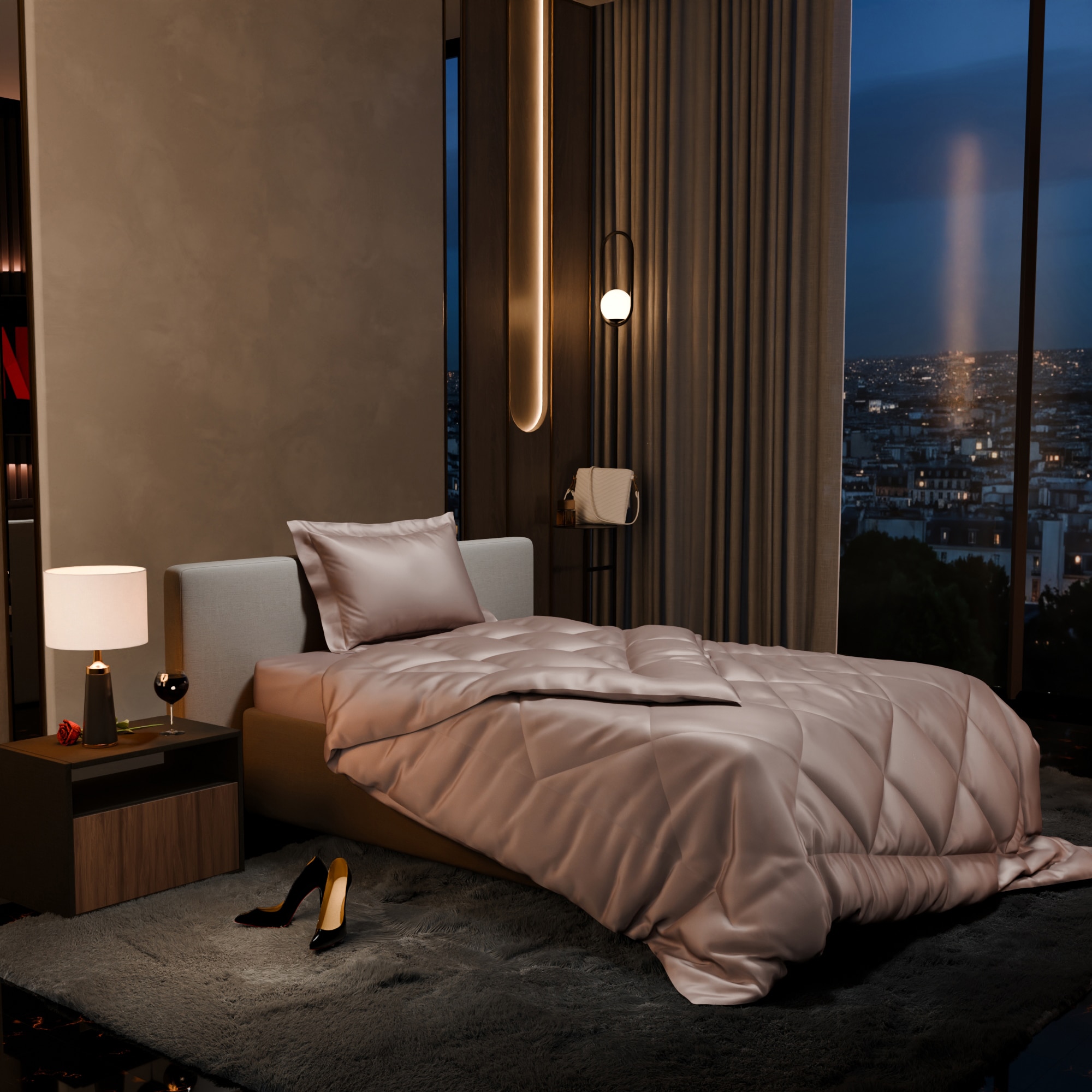 Stoa Paris Comforter for Single Bed, 300TC Satin Comforters in Champagne Colour - Stoa Paris