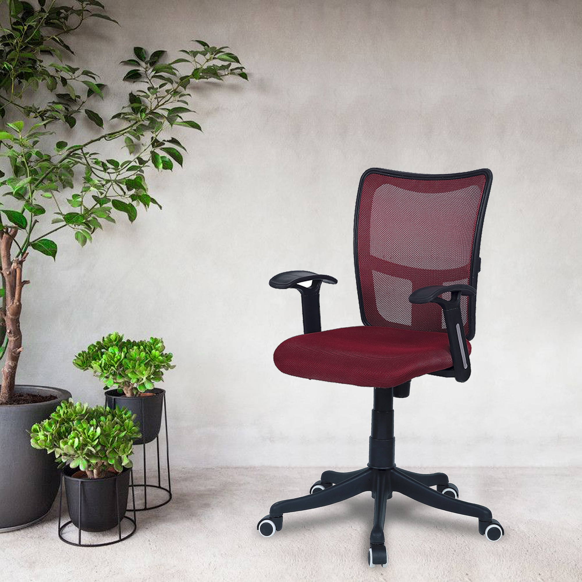 Eexcaeal Mid Back Ergonomic Chair in Maroon Colour