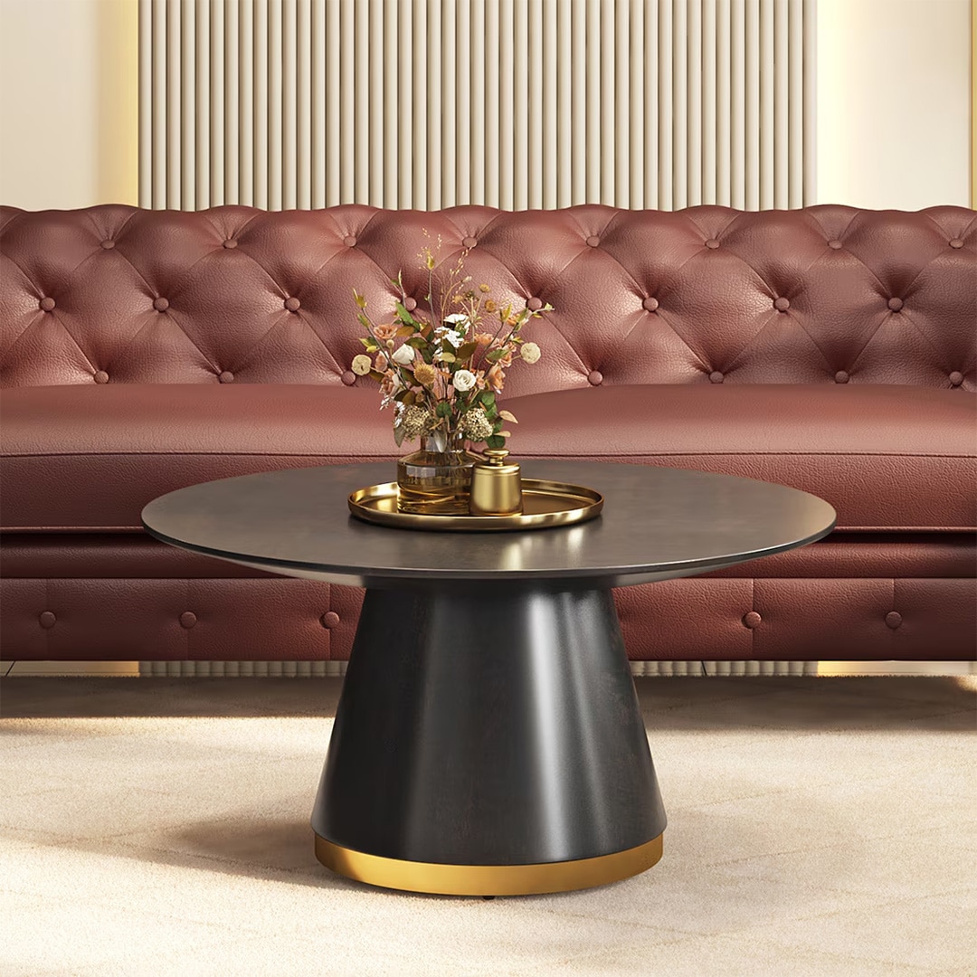 Odin Round Solid Wood Coffee Table In Mocha Walnut Finish