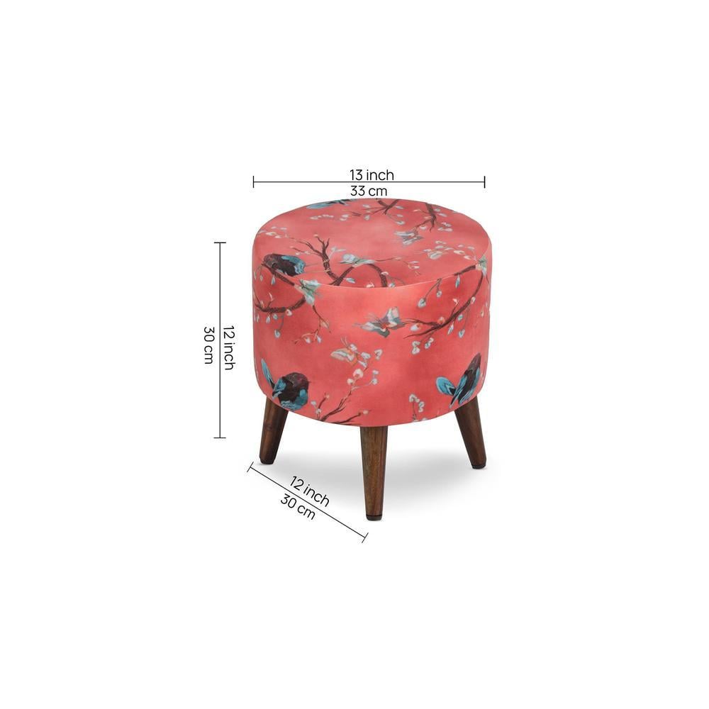 Seren Solid Wood  Ottomon in  Red Colour