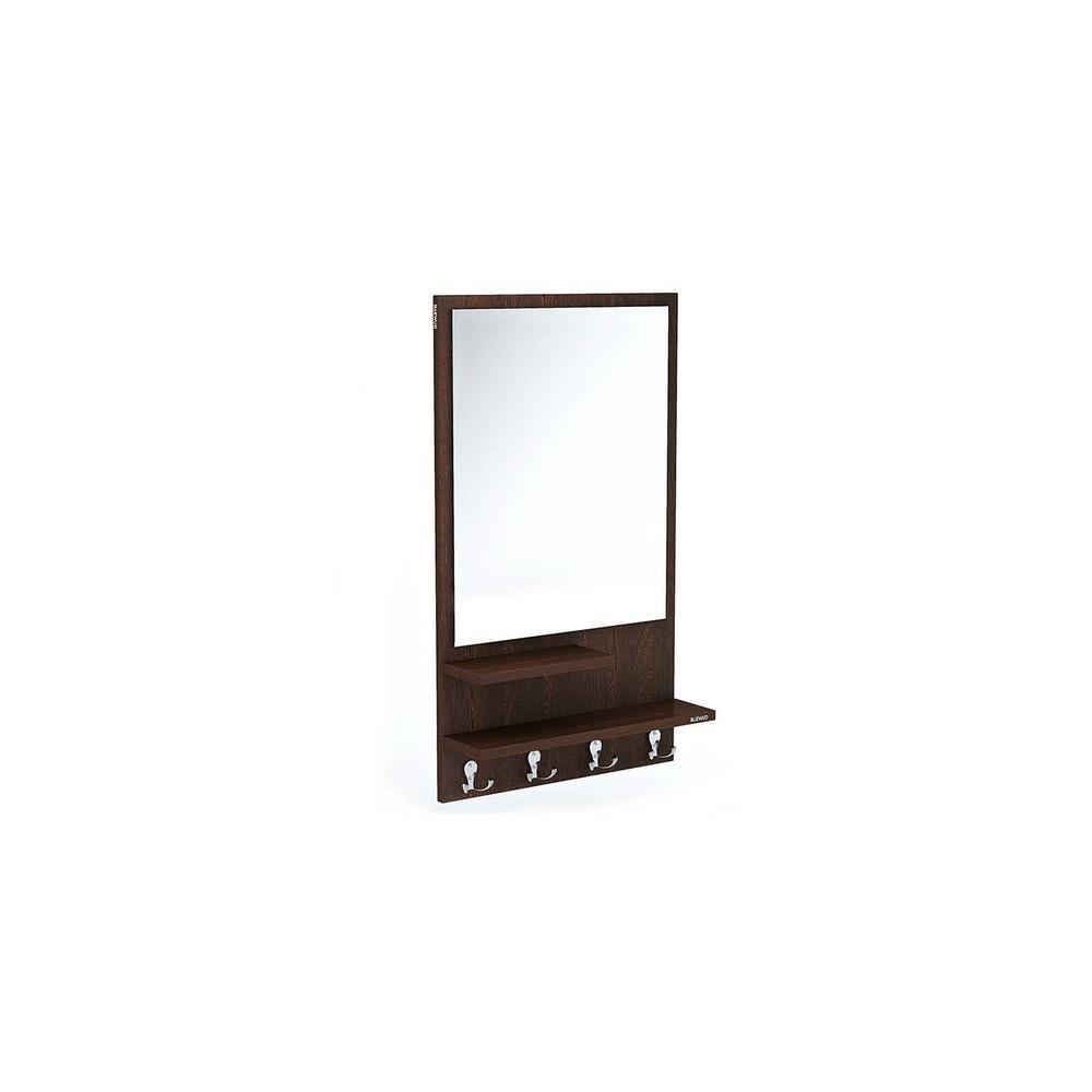 Rico Engineered Wood Wall Mount Dressing Table Mirror with Shelves & Hooks (Wenge)