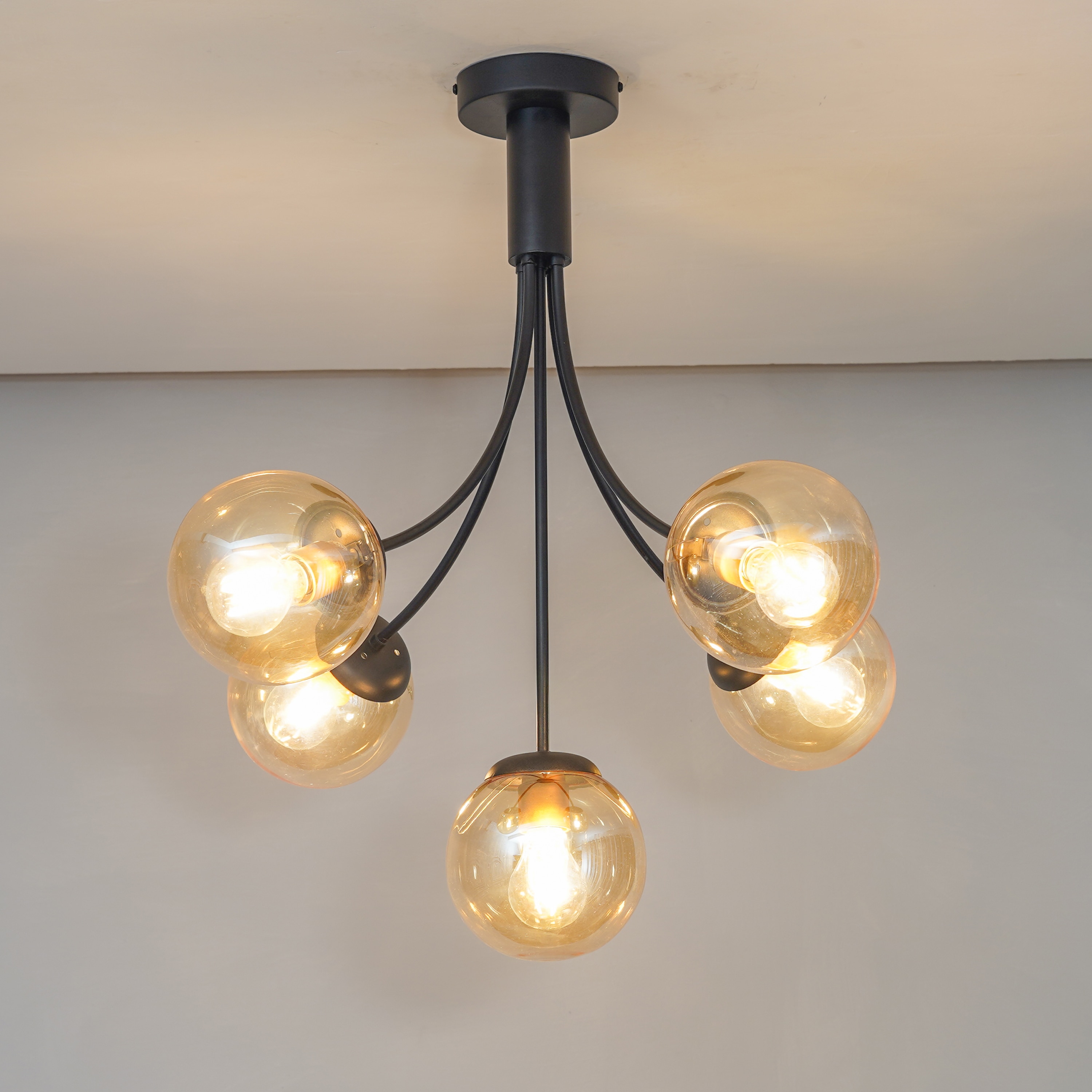 Greenwich 5 Arm Black & Amber Finish Chandelier Light